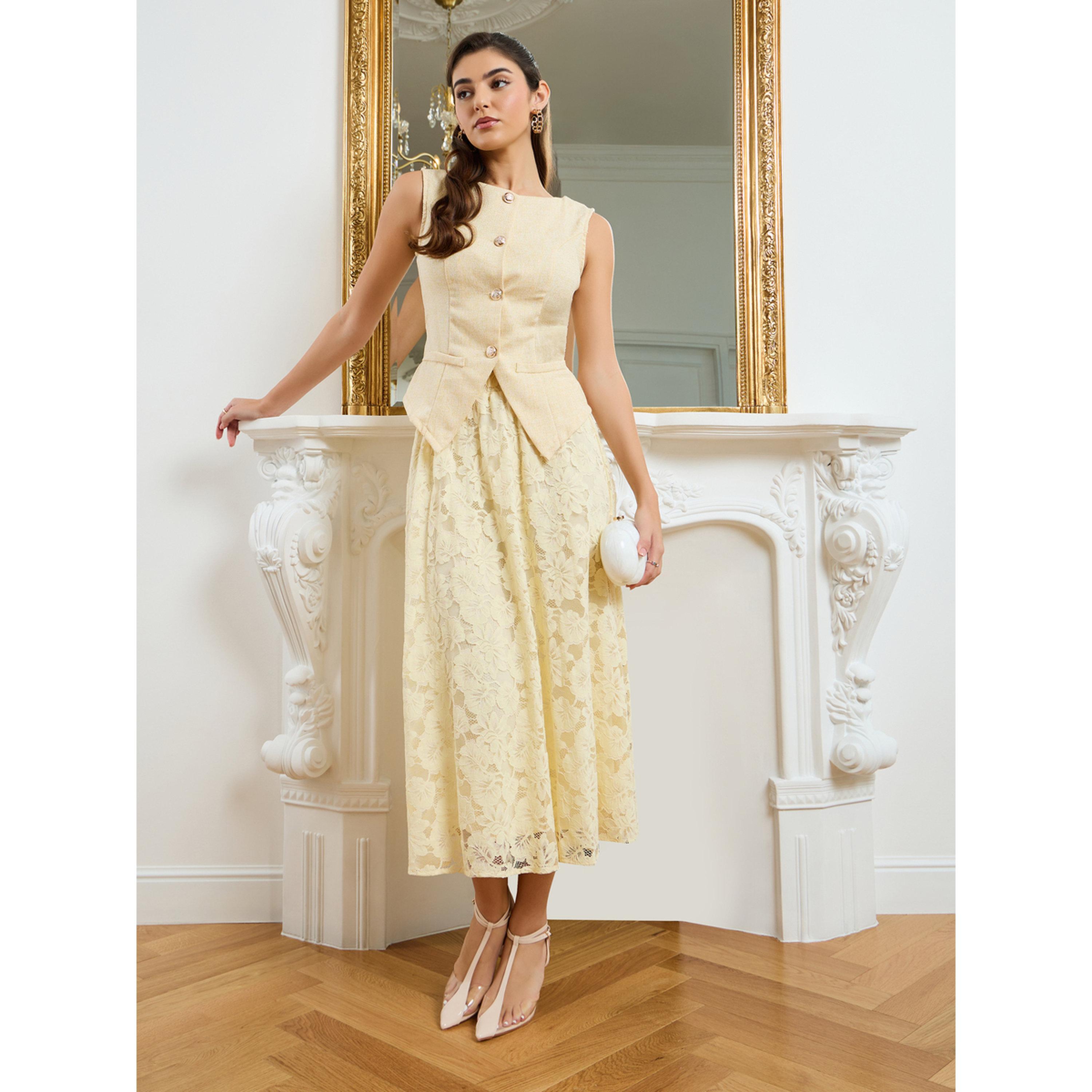 Styli Women Yellow Tweed Waistcoat-women-clothing-shirtsandblouses-blouses-image-2