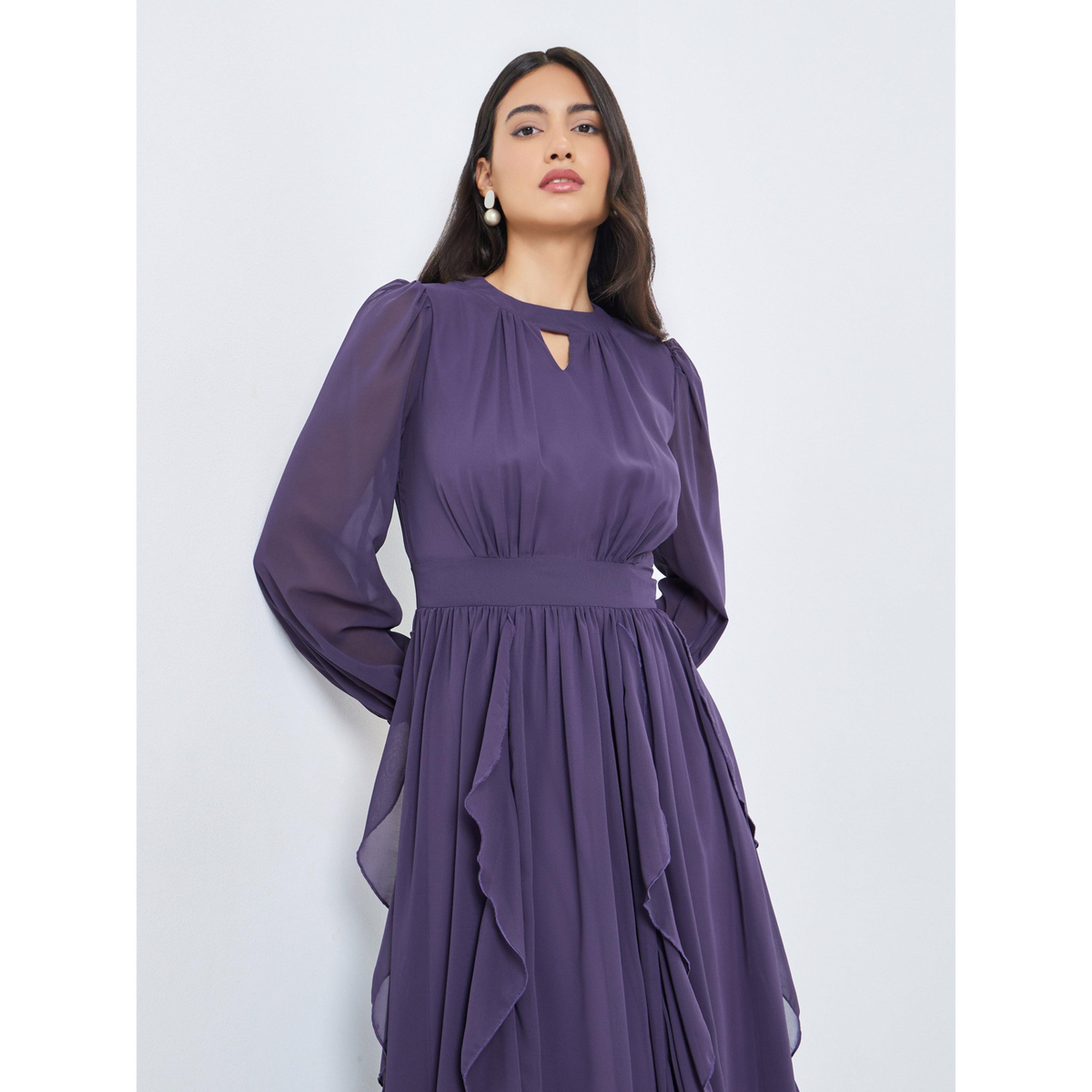 Styli Purple Ruffled Detail A-Line Midi Dress-women-clothing-dresses-image-2