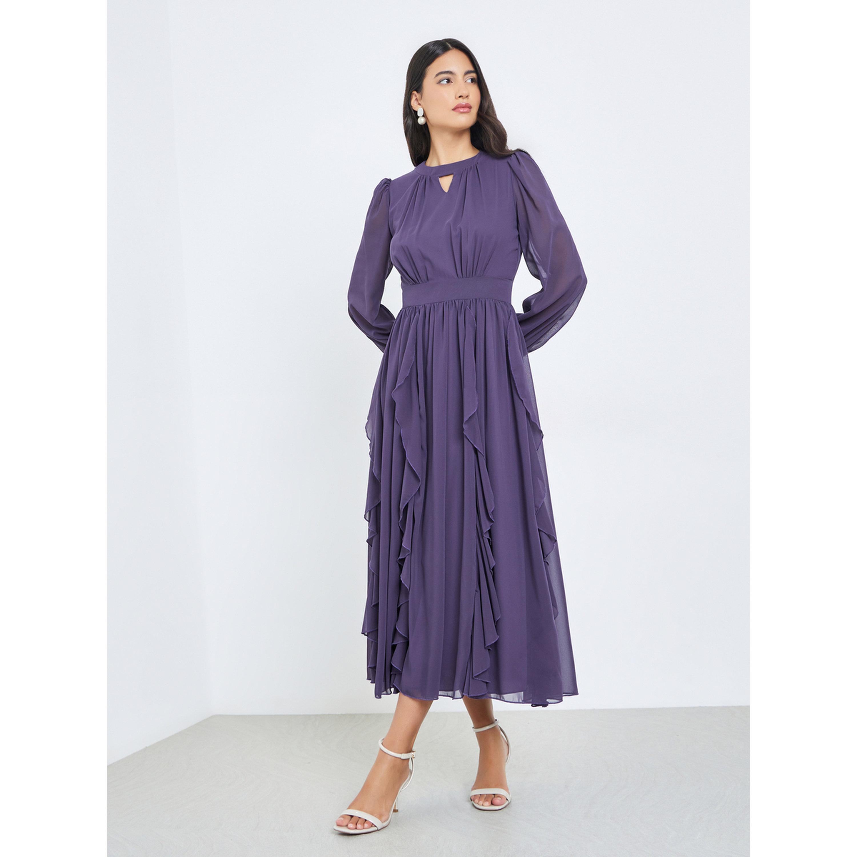 Styli Purple Ruffled Detail A-Line Midi Dress-women-clothing-dresses-image-3