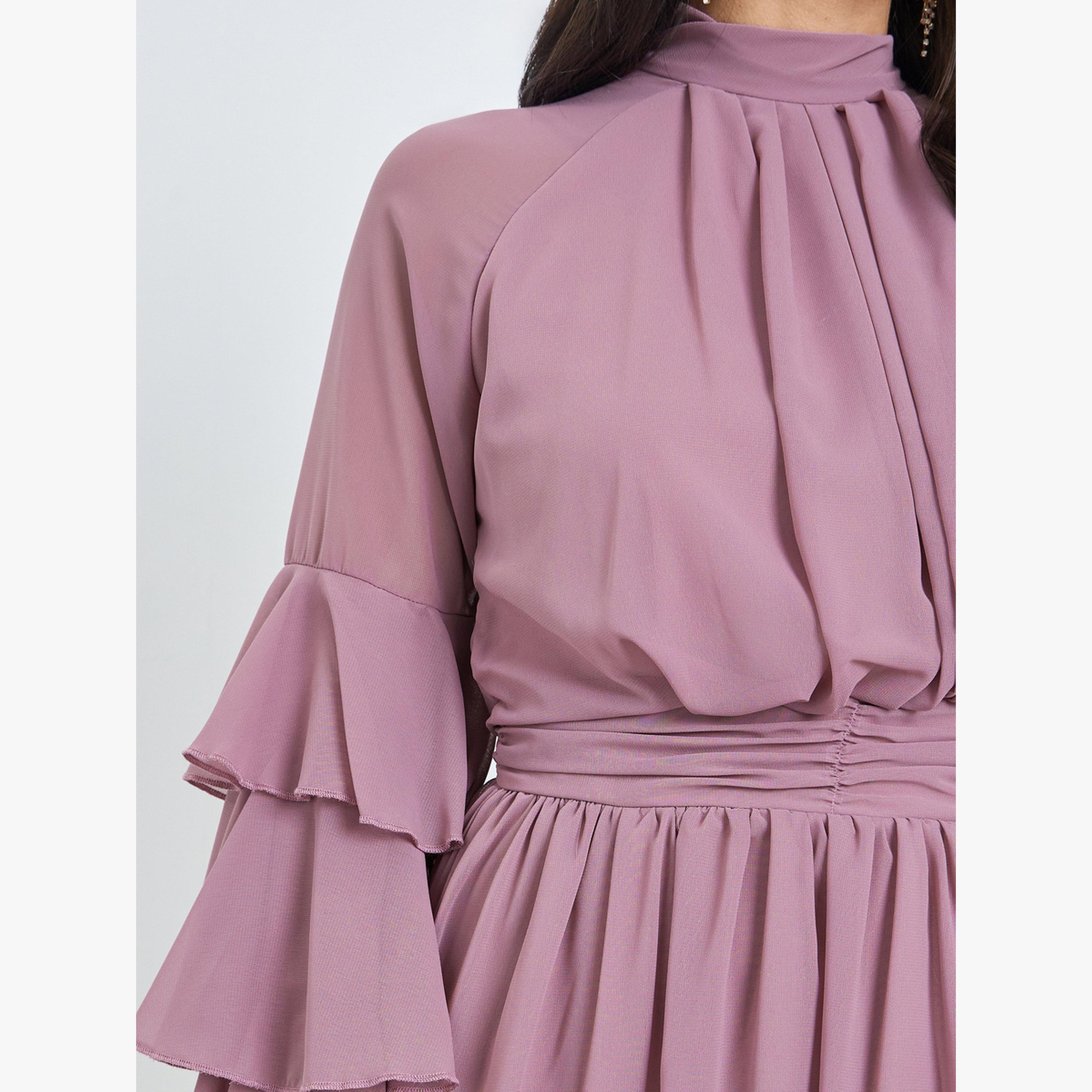 فستان طويل بياقة عالية وأكمام كشكش-women-clothing-dresses-image-5