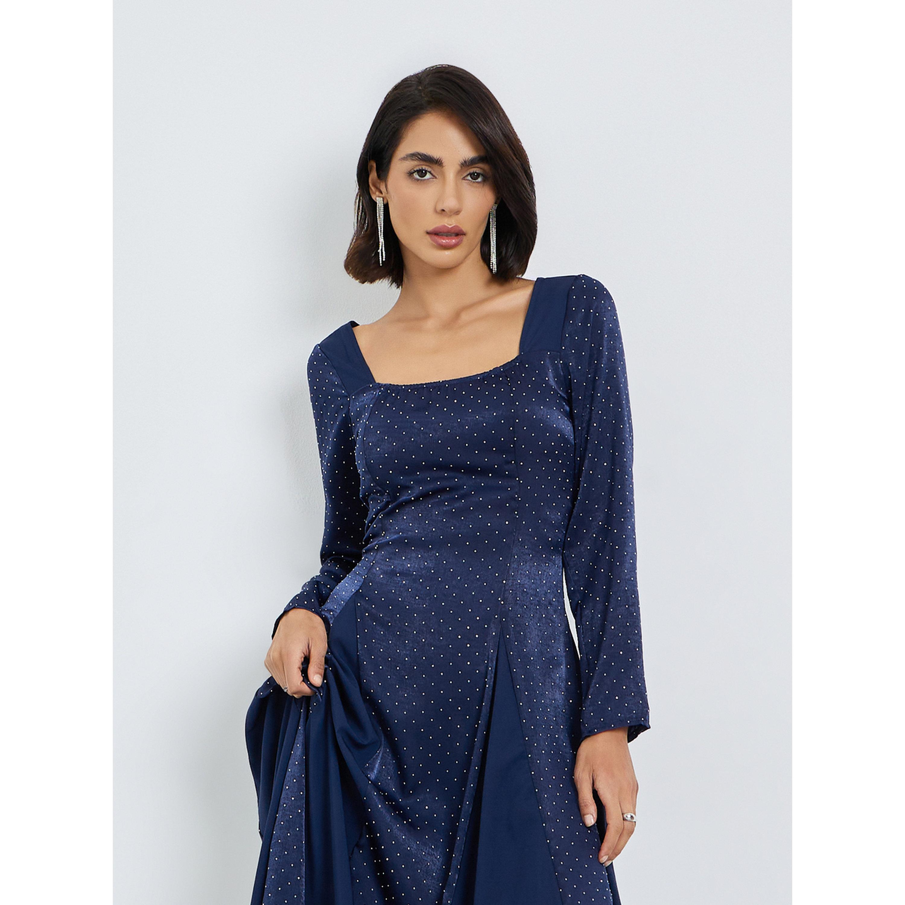 Styli Blue Dot Print Square Neck Maxi Dress-women-clothing-dresses-image-2