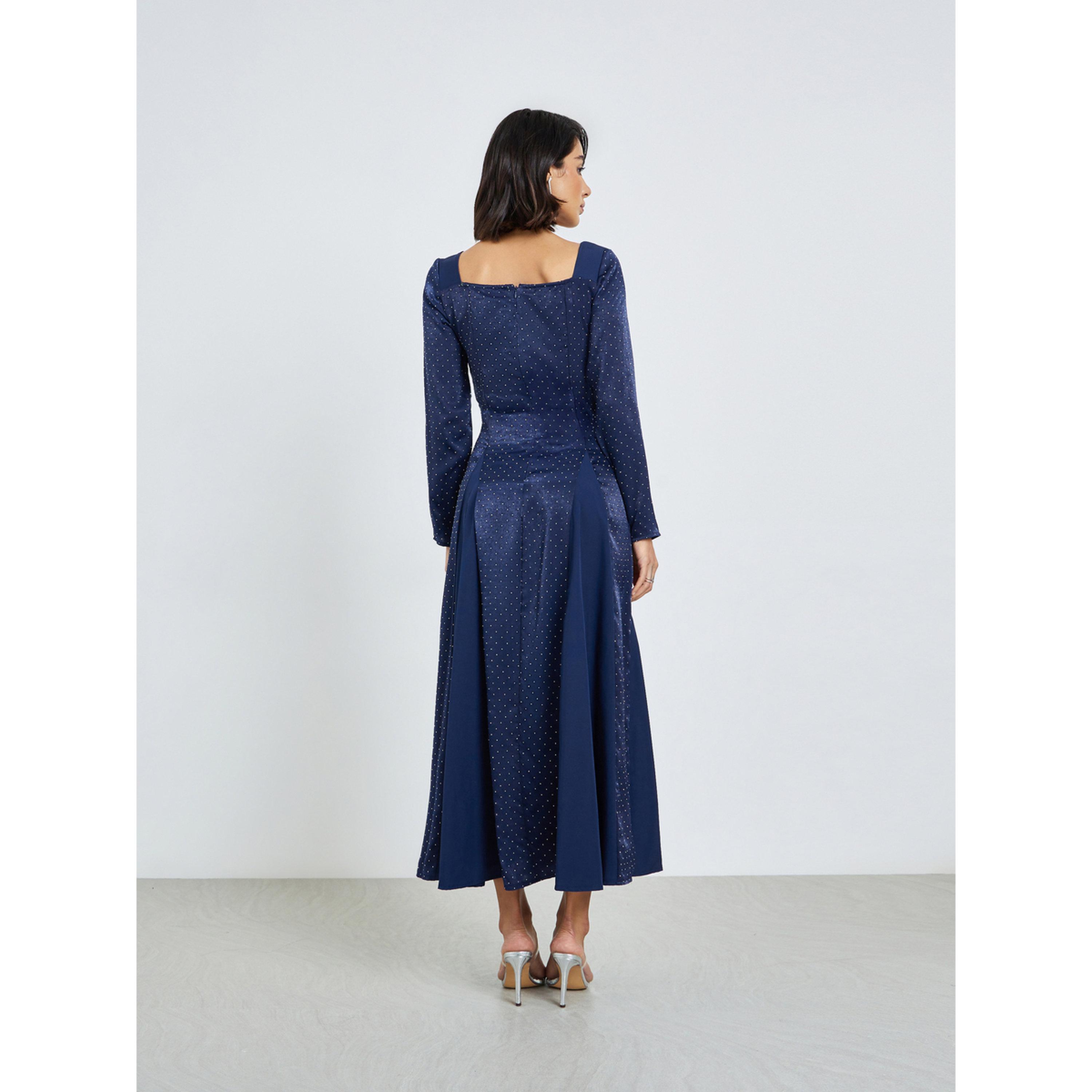 فستان طويل بياقة مربعة وطبعة نقاط-women-clothing-dresses-image-4