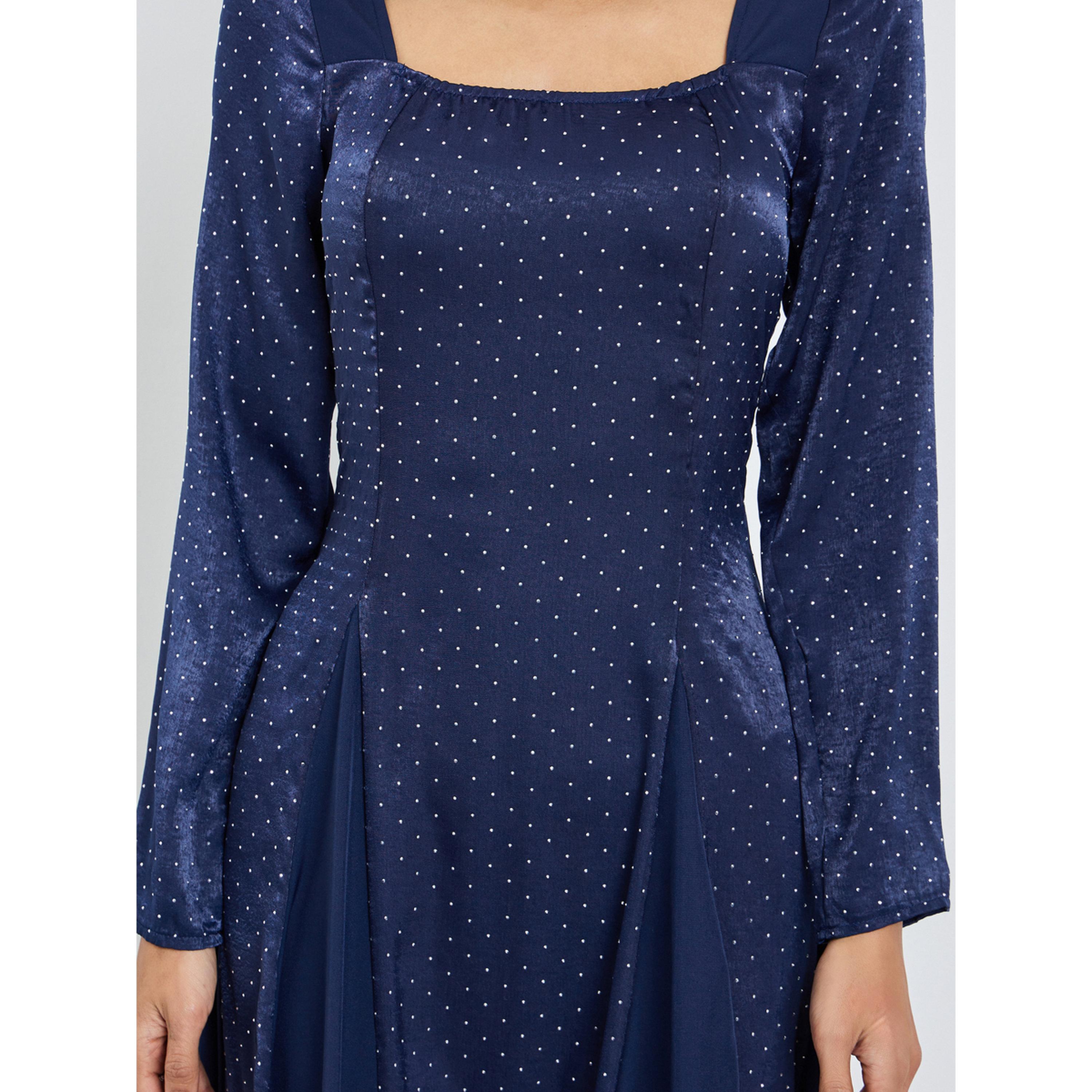 Styli Blue Dot Print Square Neck Maxi Dress-women-clothing-dresses-image-5
