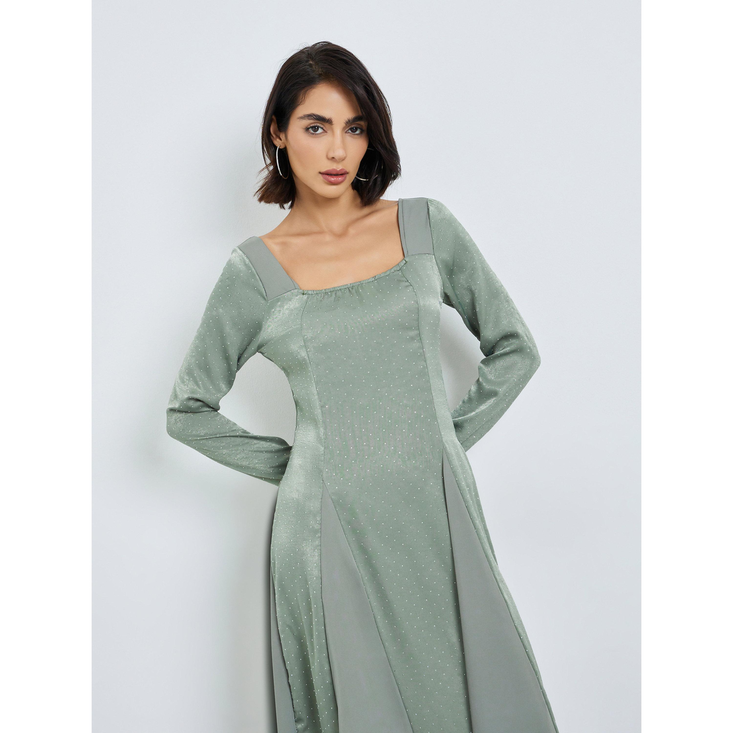 Styli Green Dot Print Square Neck Maxi Dress-women-clothing-dresses-image-2