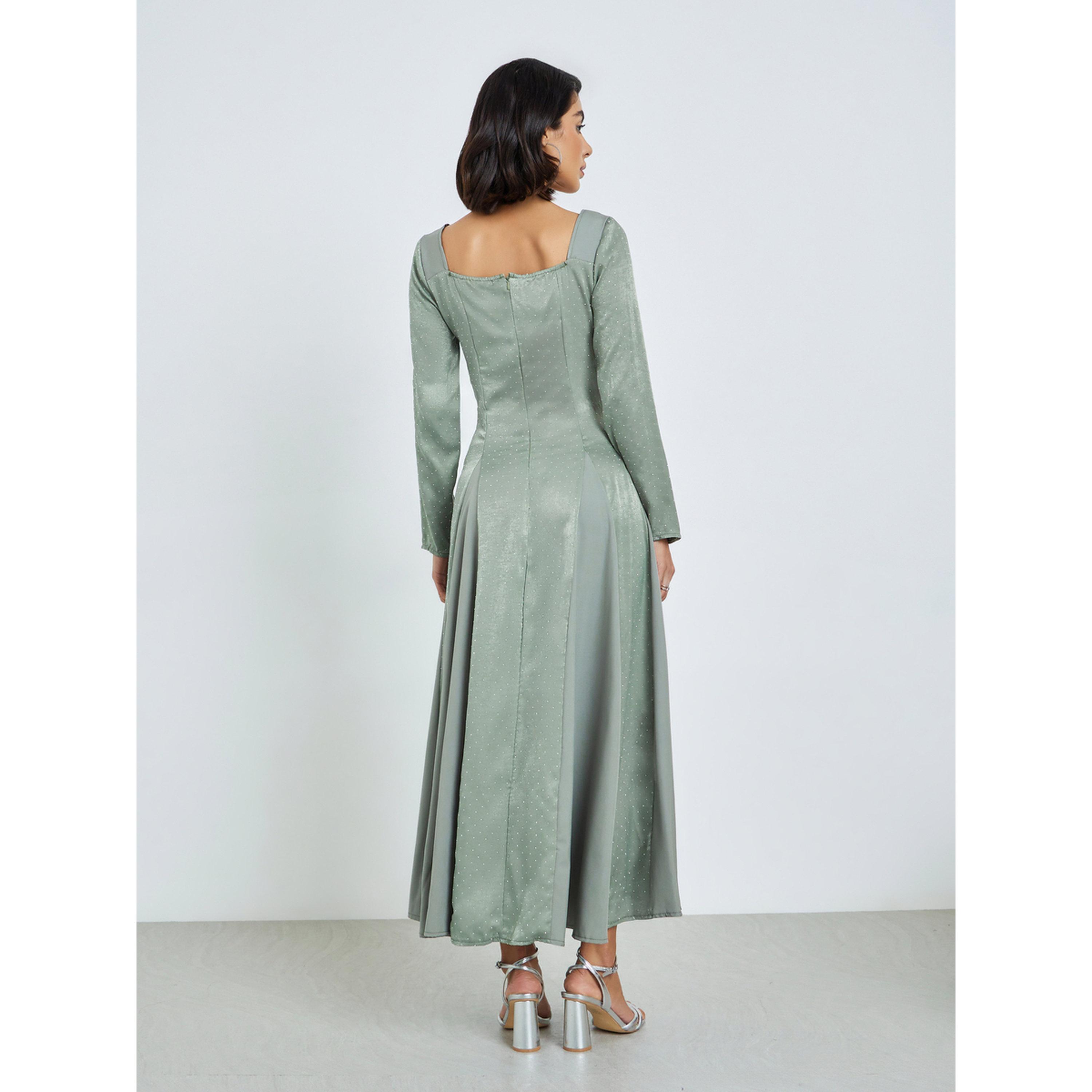 فستان طويل بياقة مربعة وطبعة نقاط-women-clothing-dresses-image-4