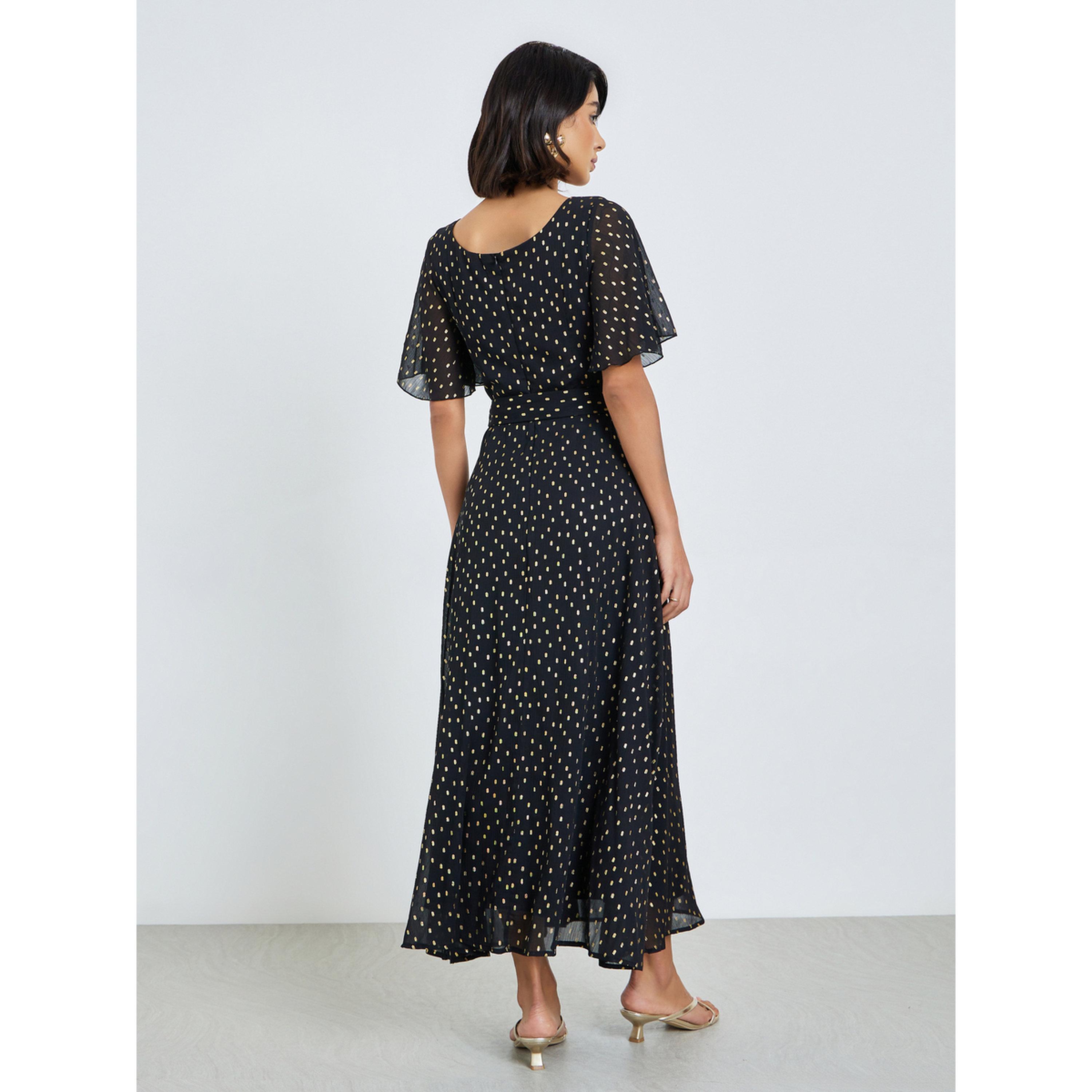فستان طويل بطبعة فويل مع حزام-women-clothing-dresses-image-4