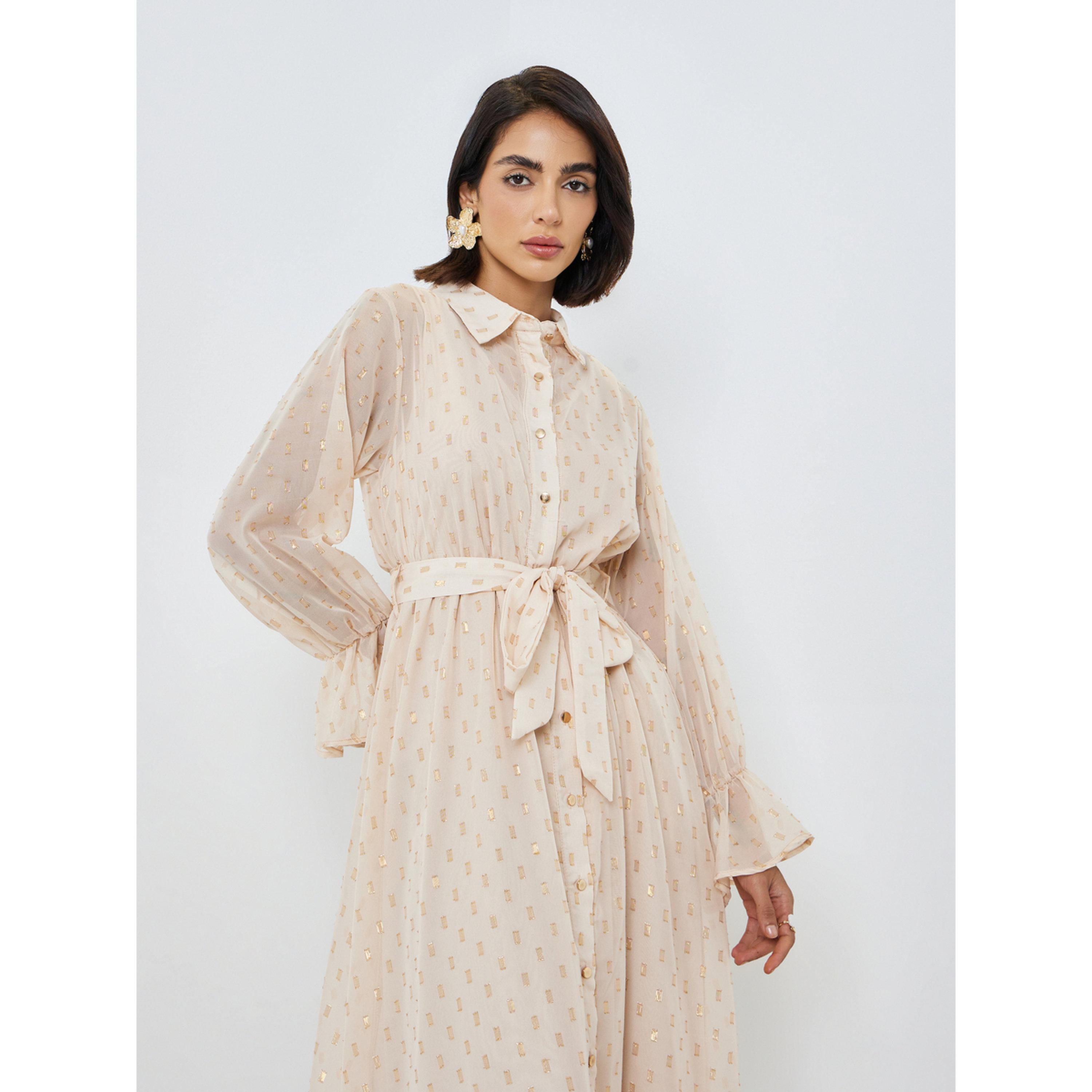 فستان طويل بنمط قميص وتصميم ذاتي مع حزام ربط-women-clothing-dresses-image-2