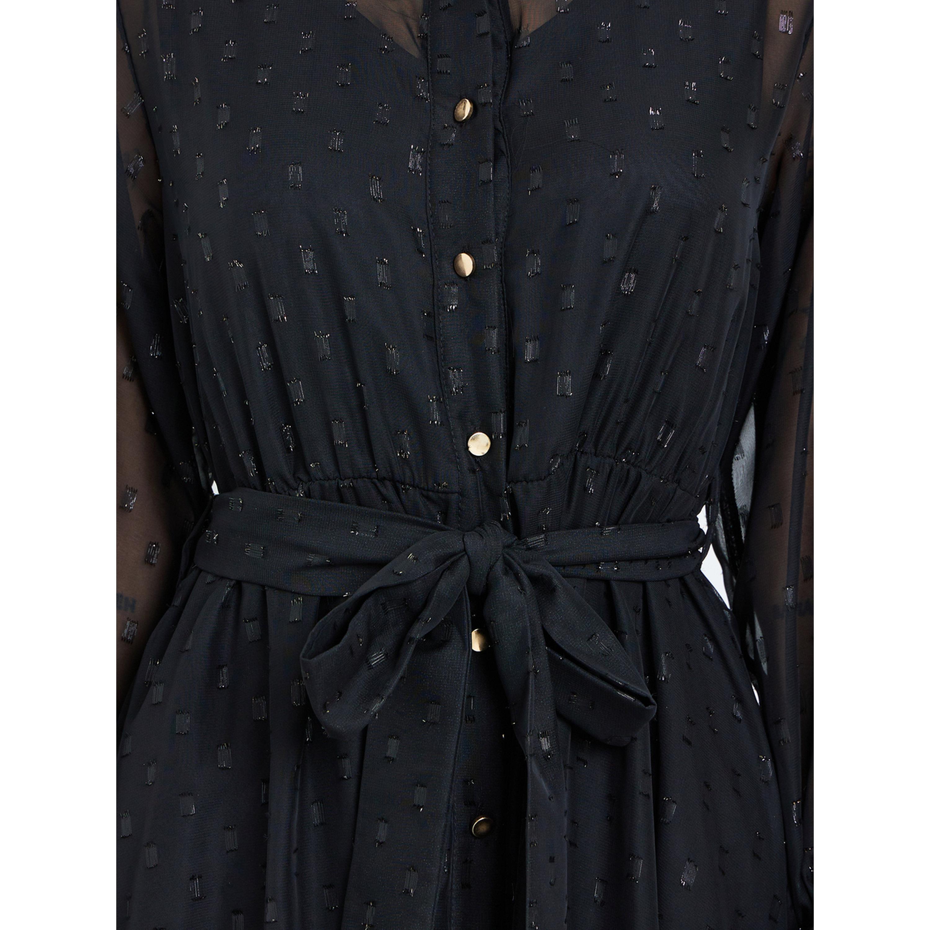 Styli Black Self-Design Shirt Maxi Dress with Tie-Belt-women-clothing-dresses-image-5
