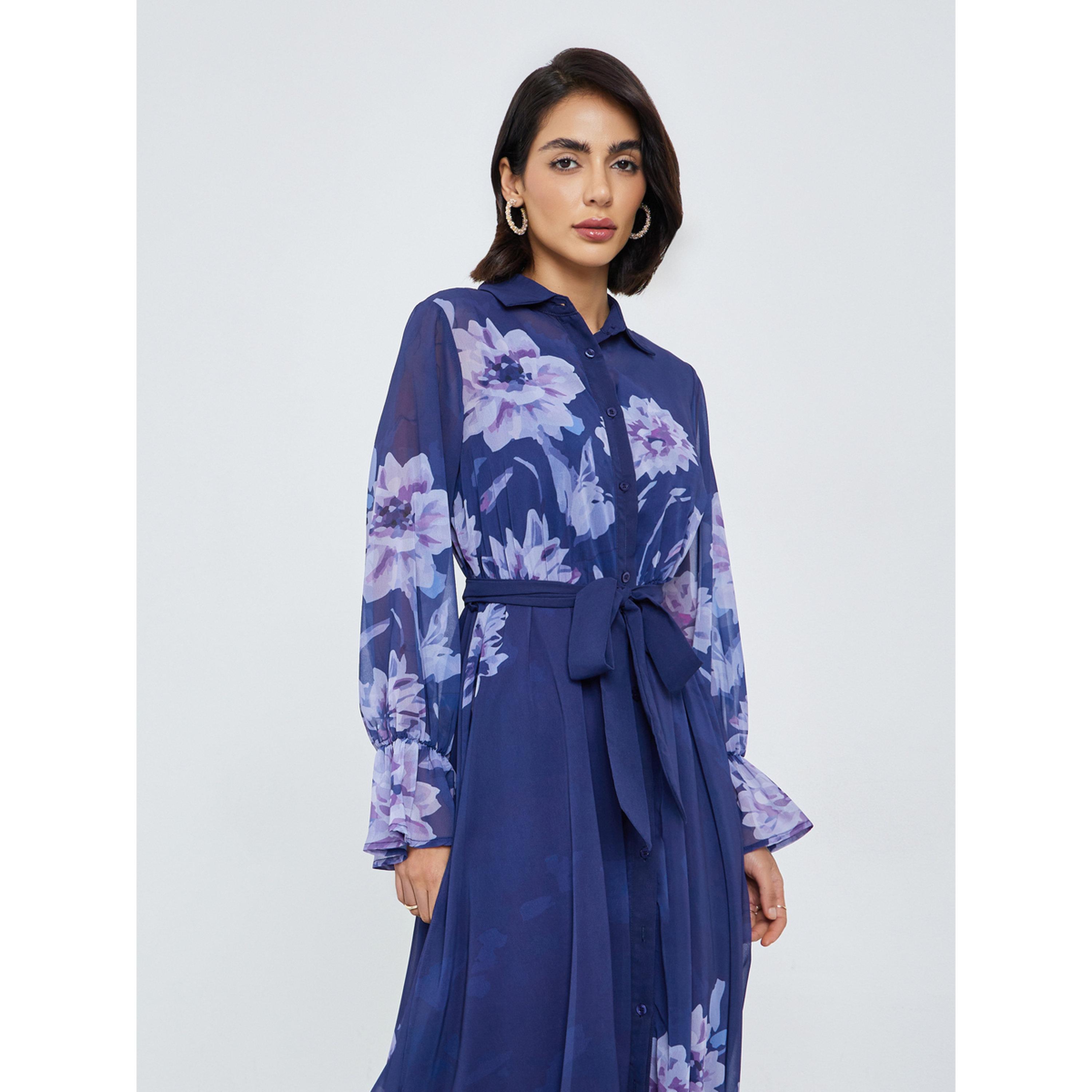 فستان طويل بنقشة زهور مع حزام ربط-women-clothing-dresses-image-2