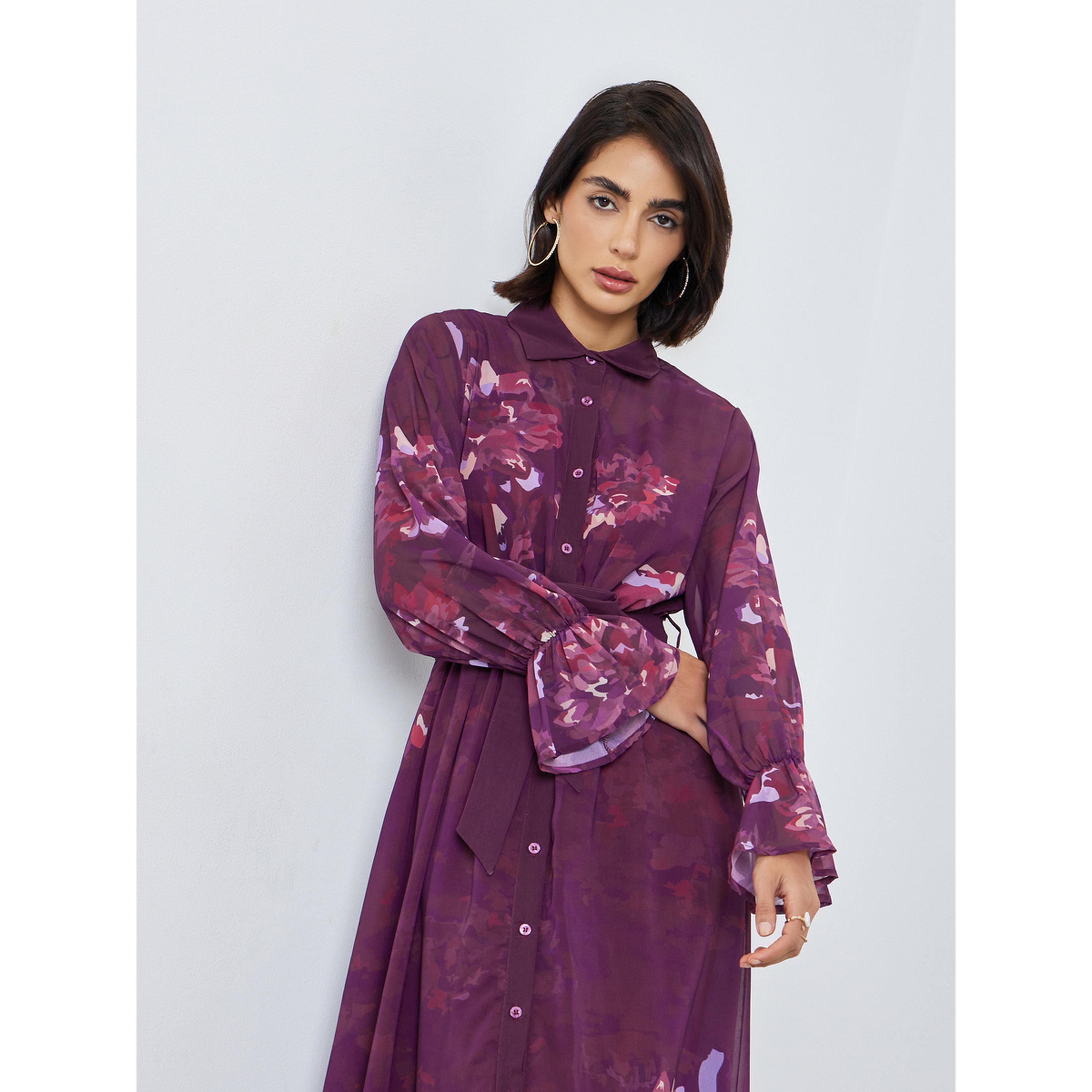 فستان طويل بنقشة زهور مع حزام ربط-women-clothing-dresses-image-2