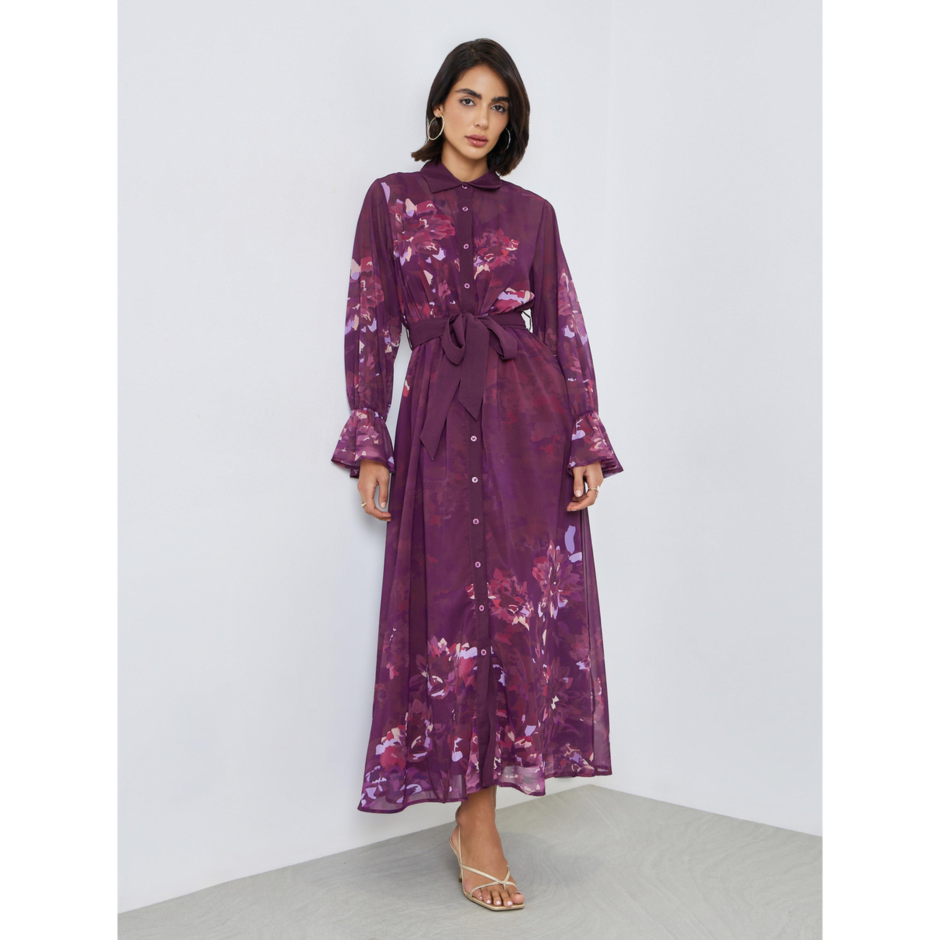 Styli Purple Floral Maxi Dress with Tie-Belt-women-clothing-dresses-image-3