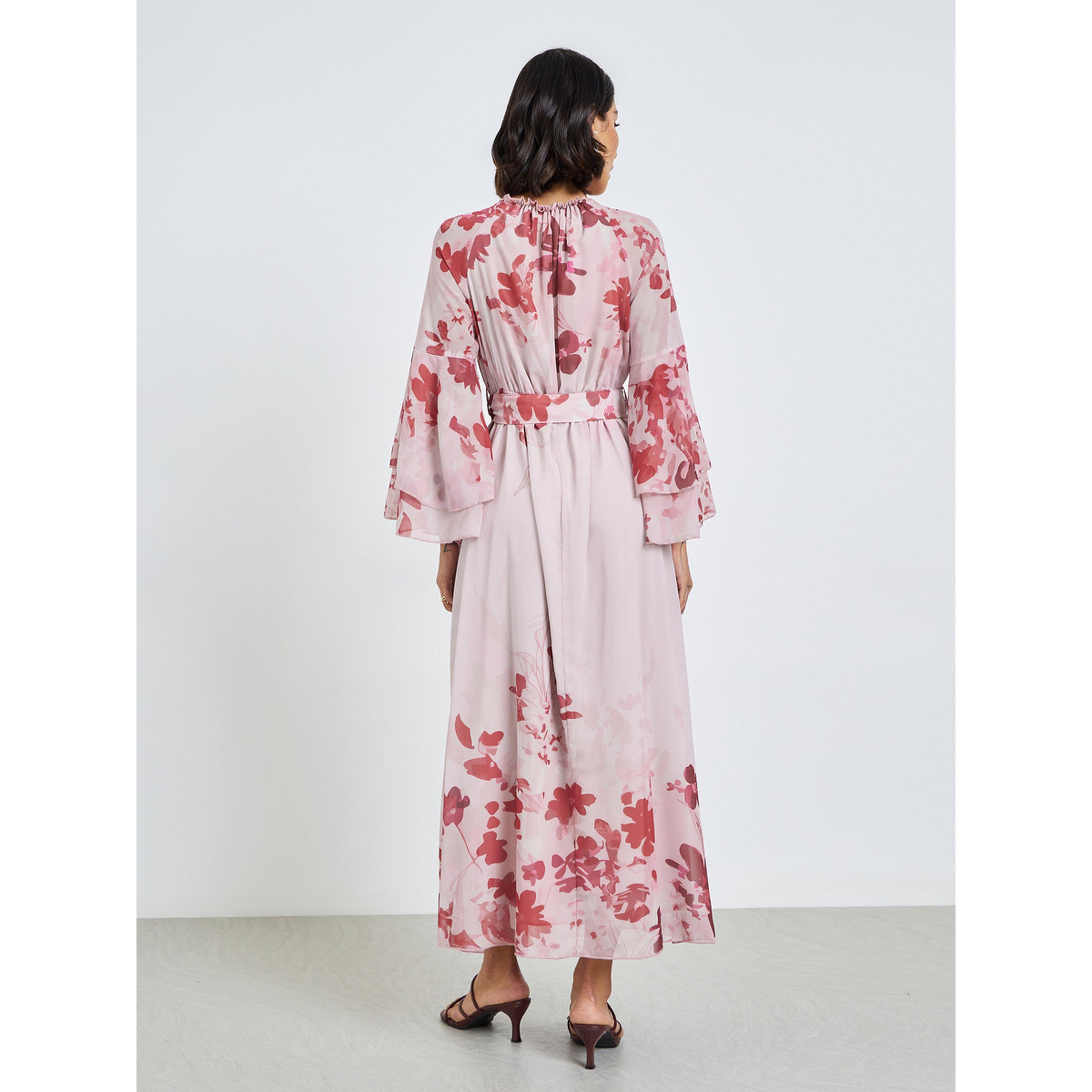 Styli Pink Floral Maxi Dress with Bell Sleeves-women-clothing-dresses-image-4