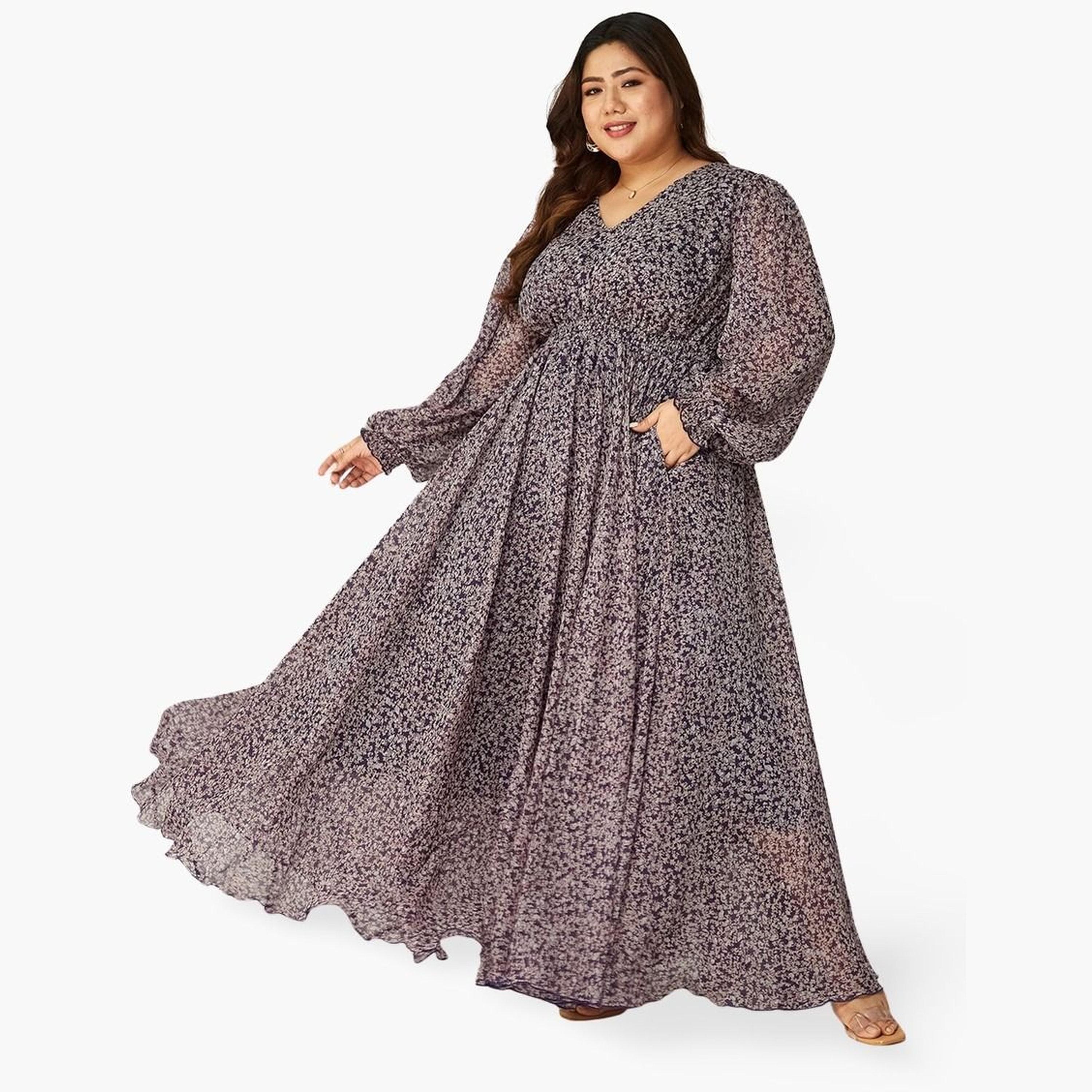 فستان طويل مطبوع للنساء بمقاس كبير-women-clothing-dresses-image-1