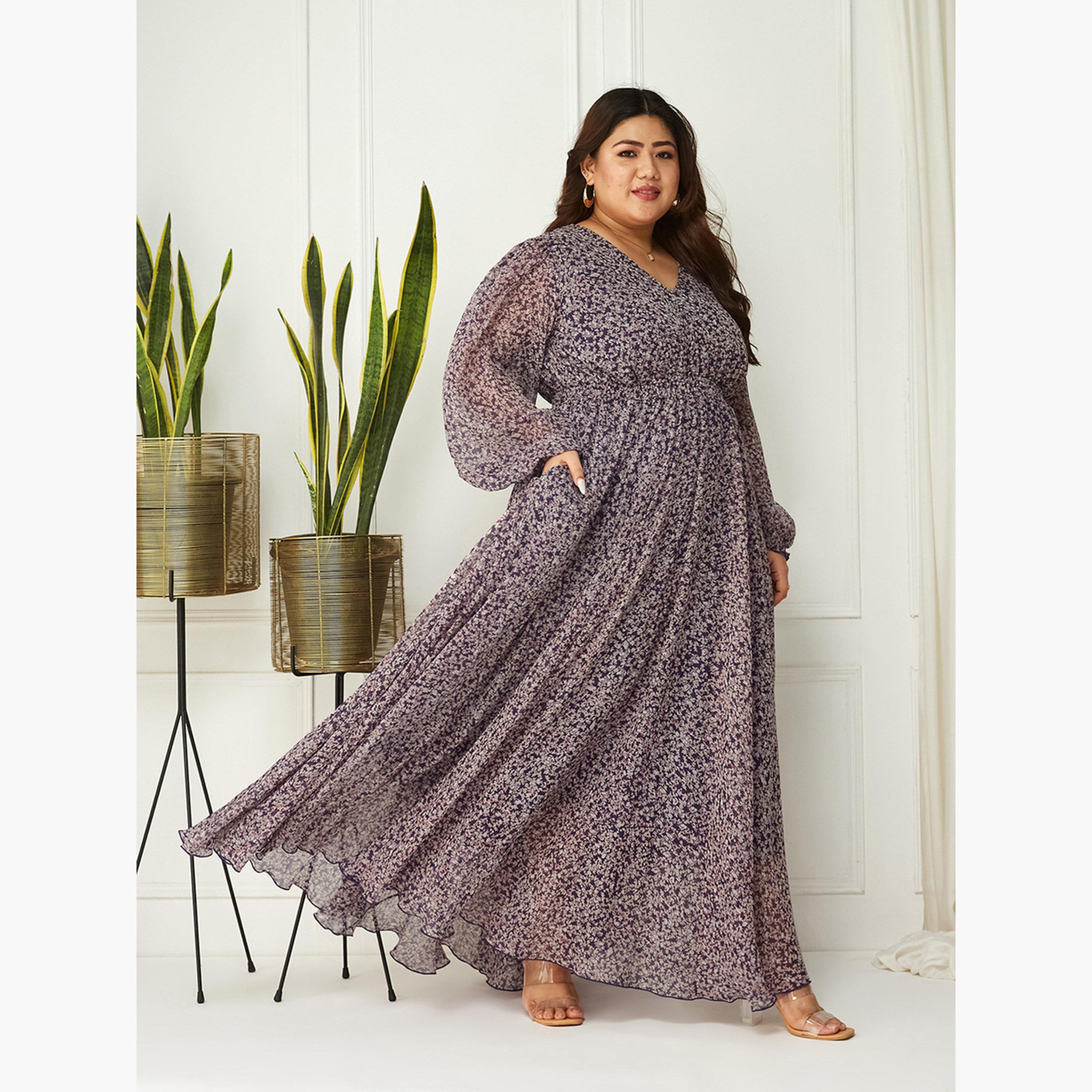 فستان طويل مطبوع للنساء بمقاس كبير-women-clothing-dresses-image-3