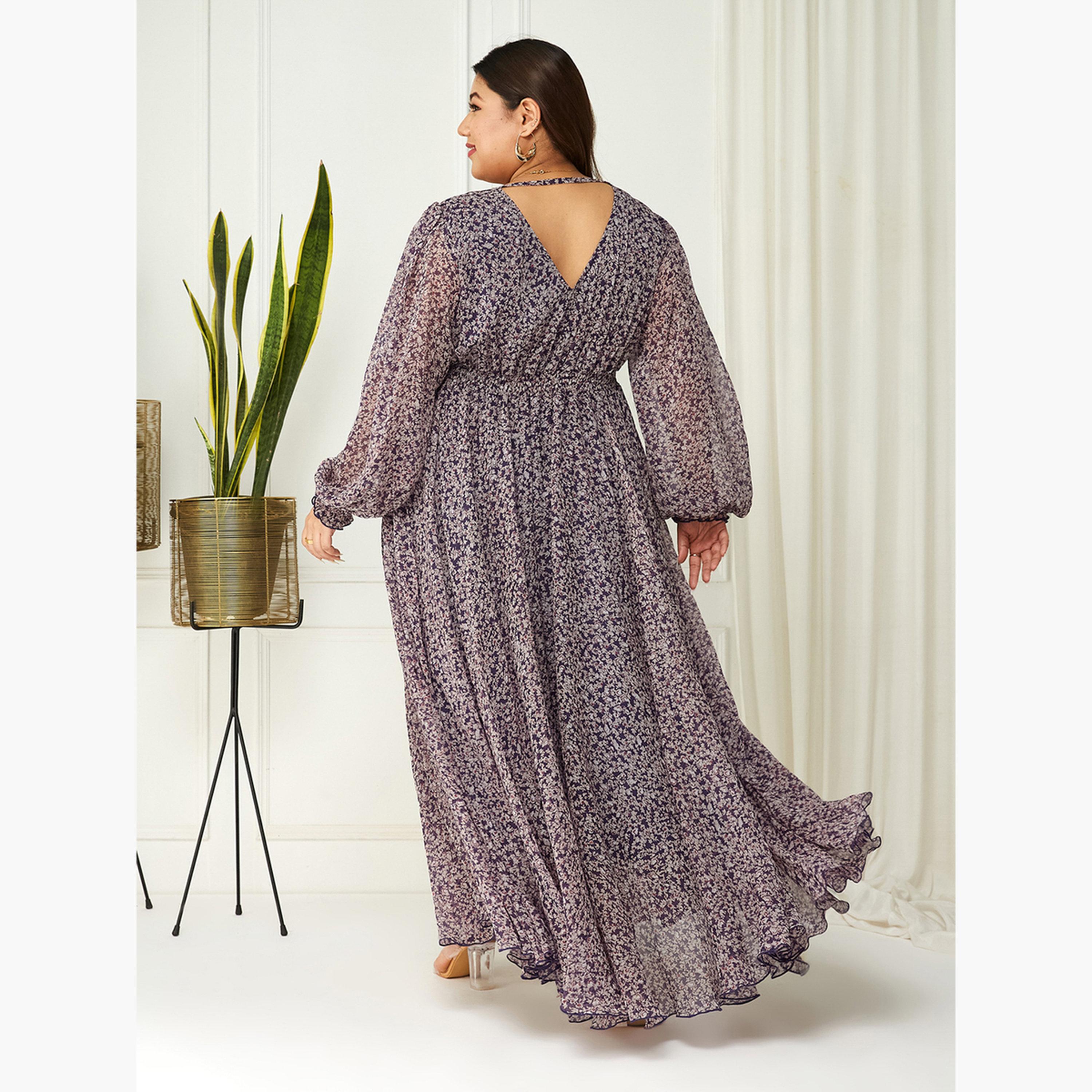 فستان طويل مطبوع للنساء بمقاس كبير-women-clothing-dresses-image-4