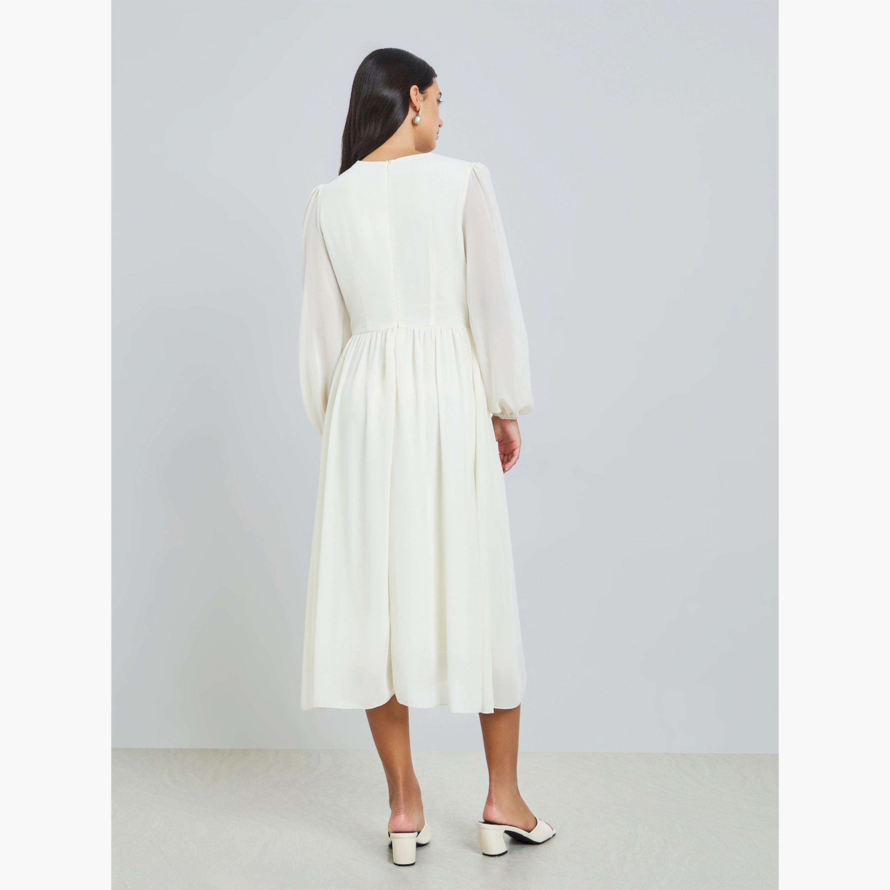 فستان ميدي بياقة بتفاصيل دانتيل مع أربطة-women-clothing-dresses-image-5
