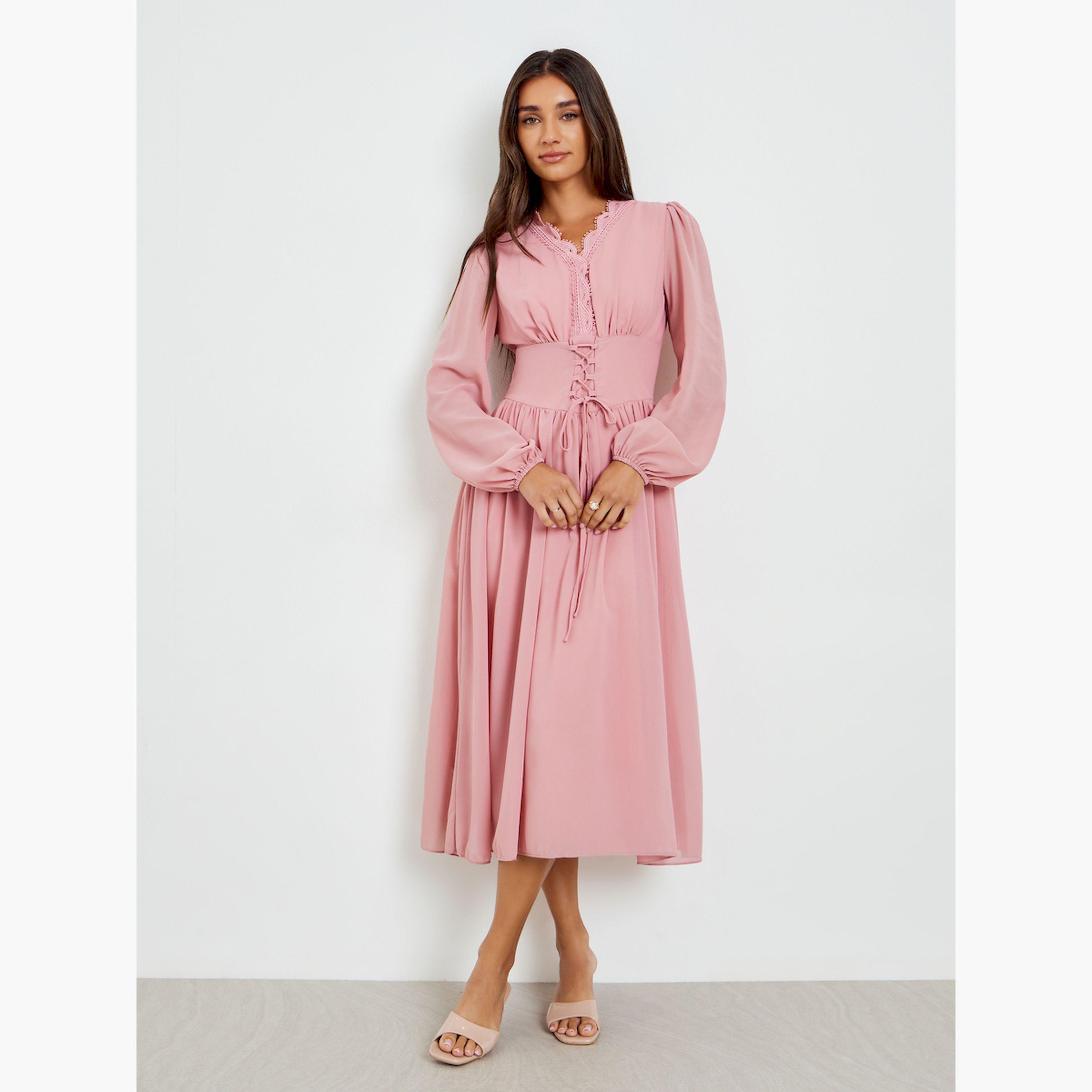 فستان ميدي برباط عند الخصر-women-clothing-dresses-image-1