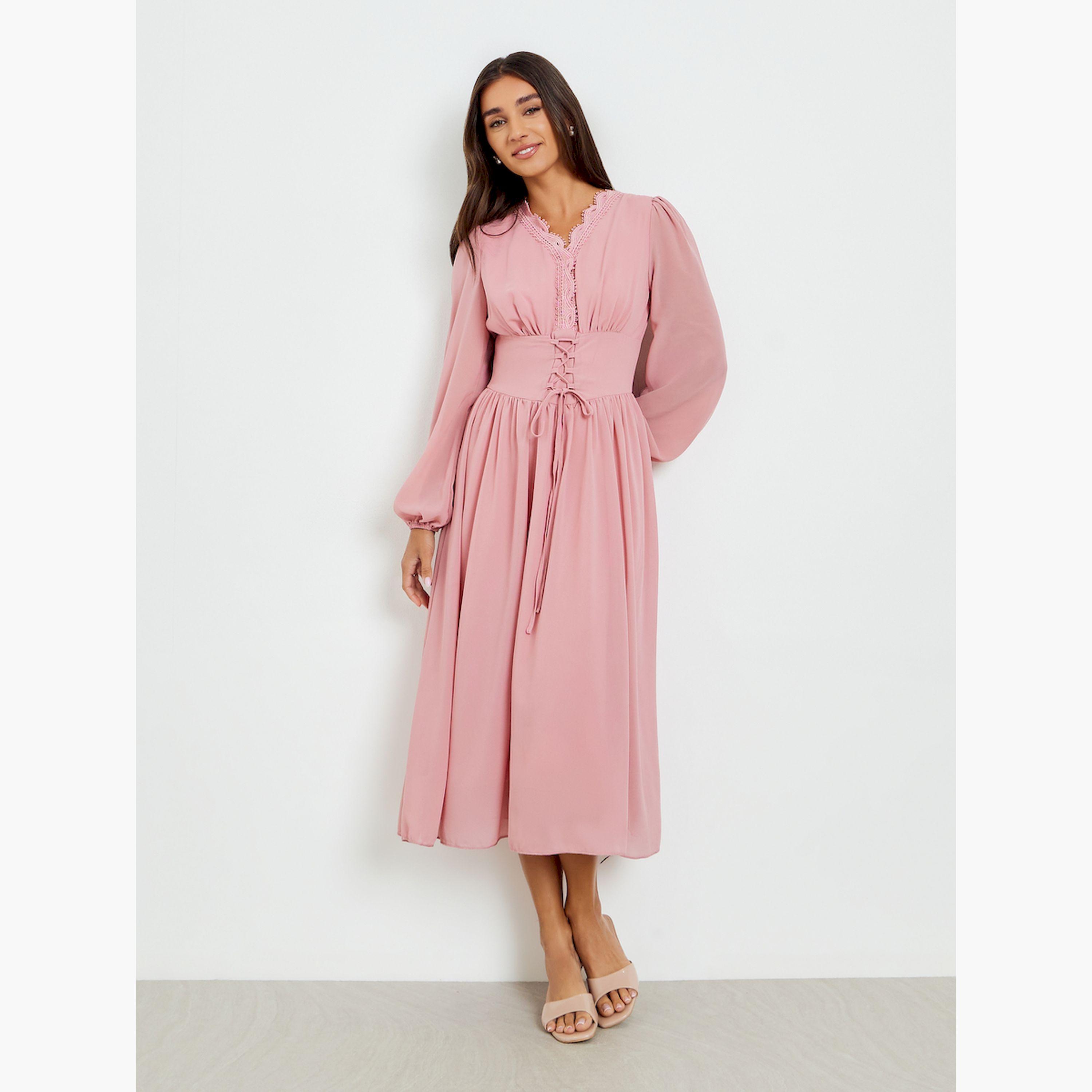 فستان ميدي برباط عند الخصر-women-clothing-dresses-image-2