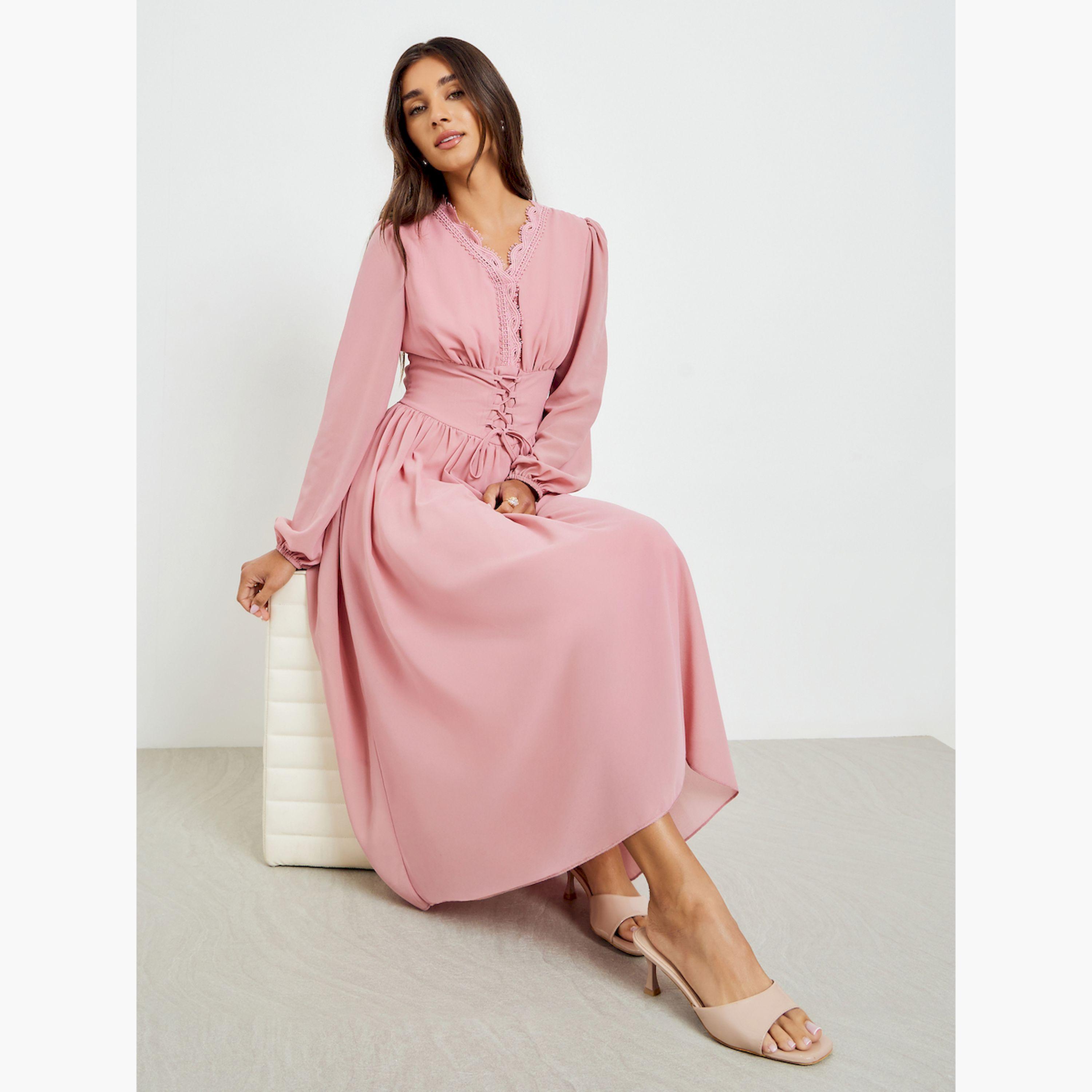فستان ميدي برباط عند الخصر-women-clothing-dresses-image-3