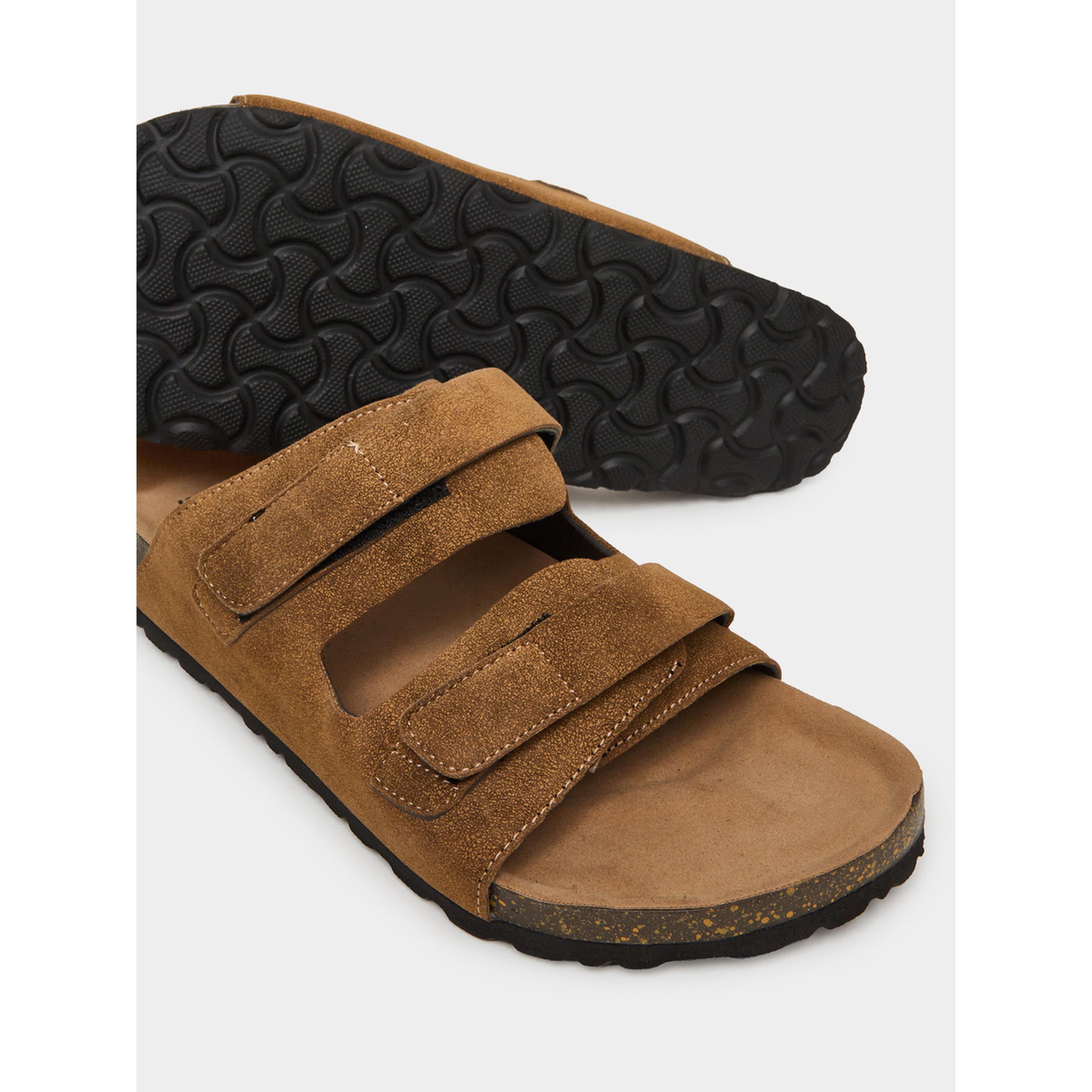 Styli Beige Double Strap Suede Look Casual Sandals-men-shoes-sandals-image-4