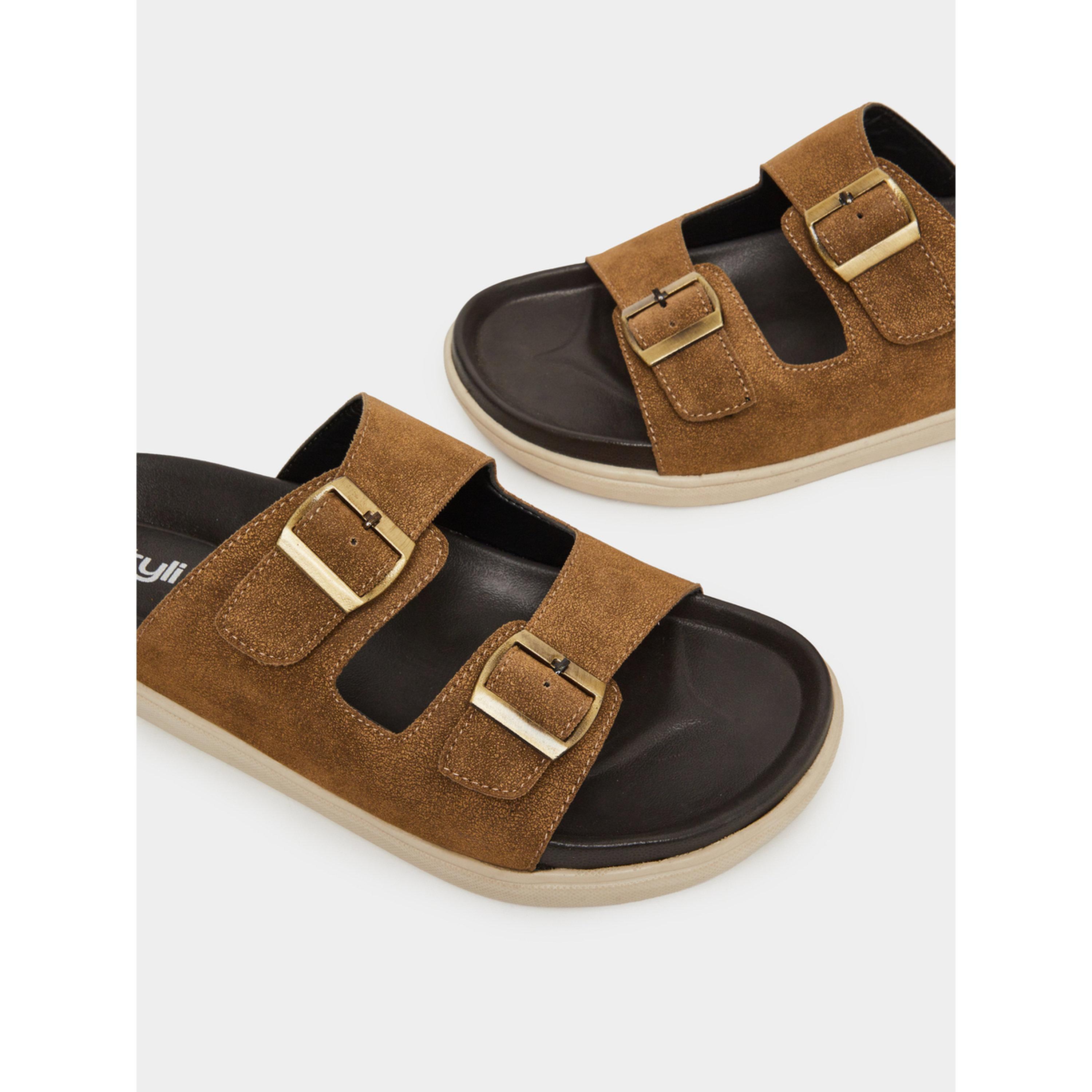Styli Tan Double Strap Buckle Comfort Sandals-men-shoes-sandals-image-4