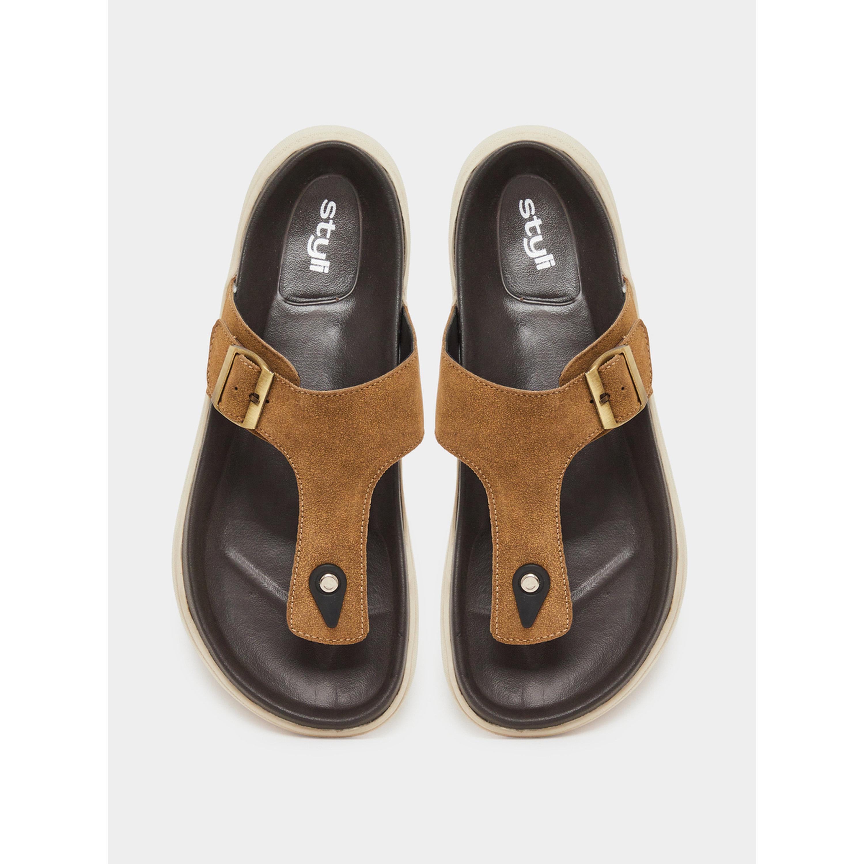 Styli Tan Buckle-Up Comfort Thong Sandals-men-shoes-sandals-image-3