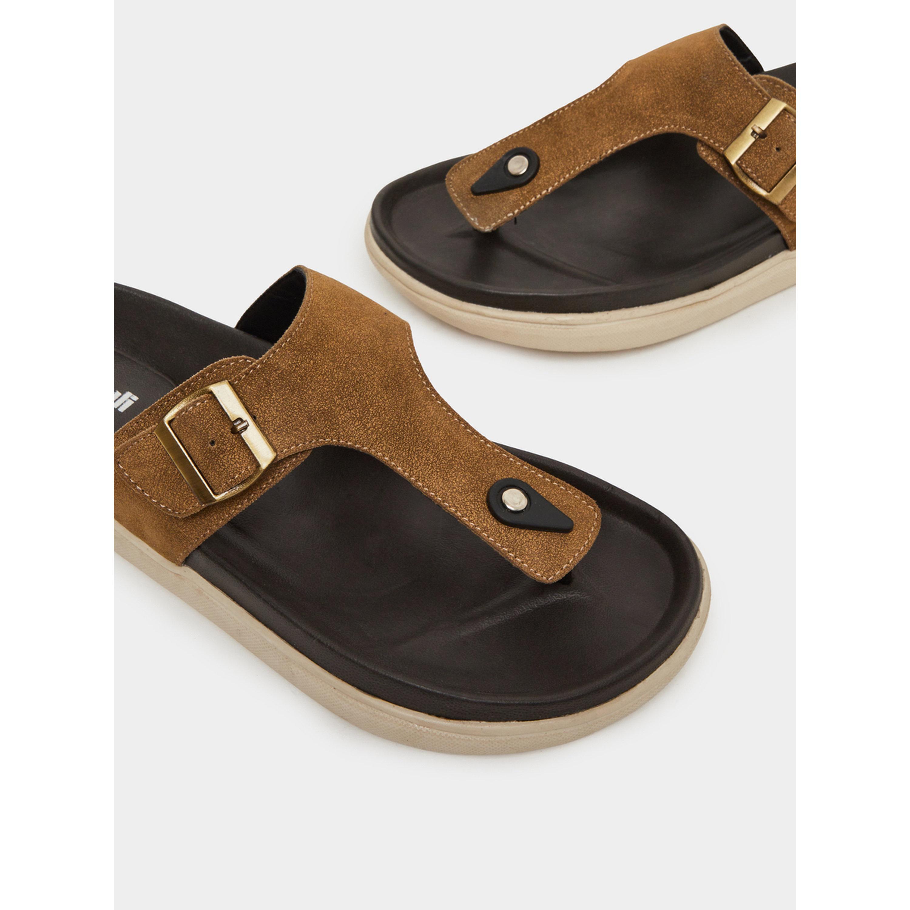Styli Tan Buckle-Up Comfort Thong Sandals-men-shoes-sandals-image-4