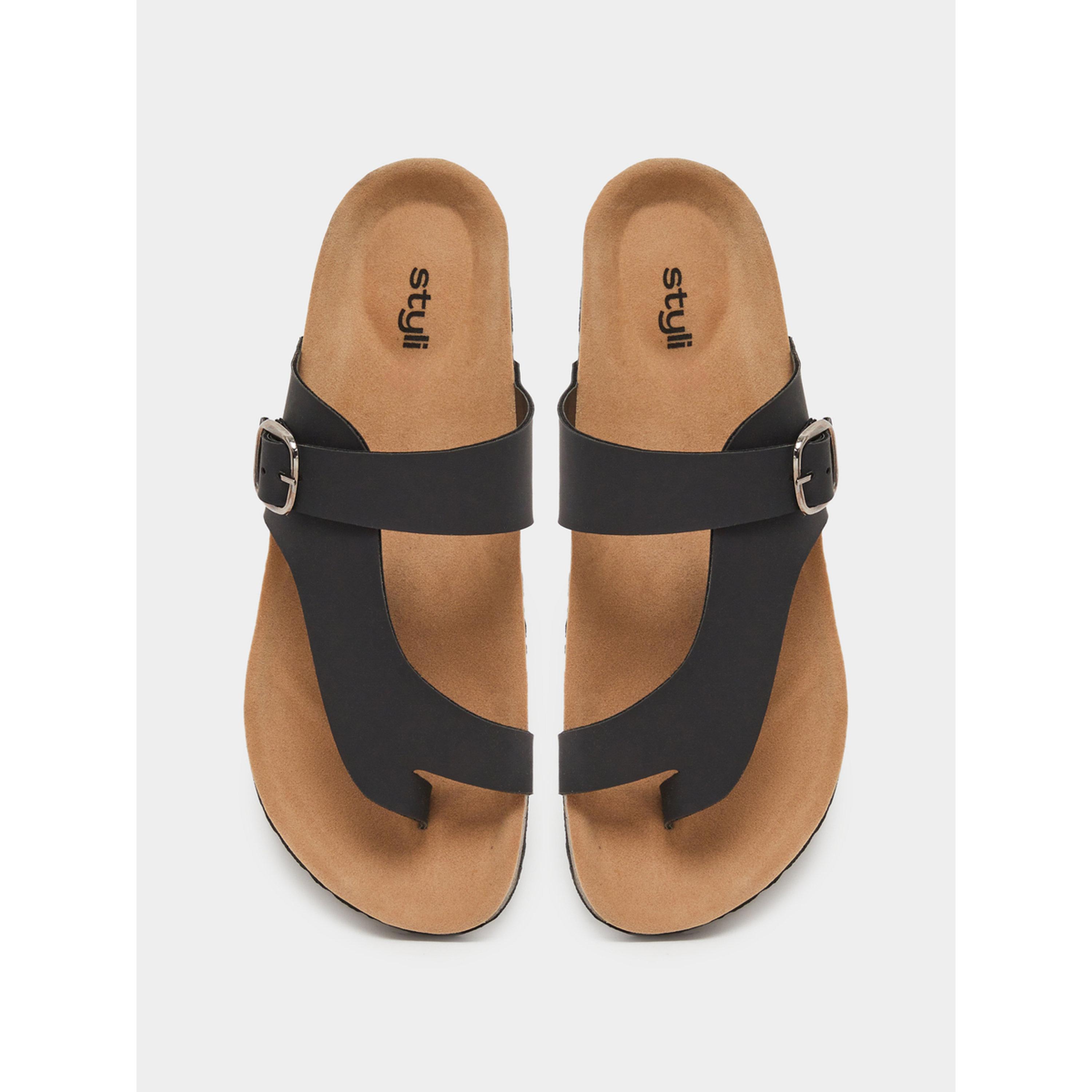 Styli Black Toe-Post Buckle Sandals-men-shoes-sandals-image-3