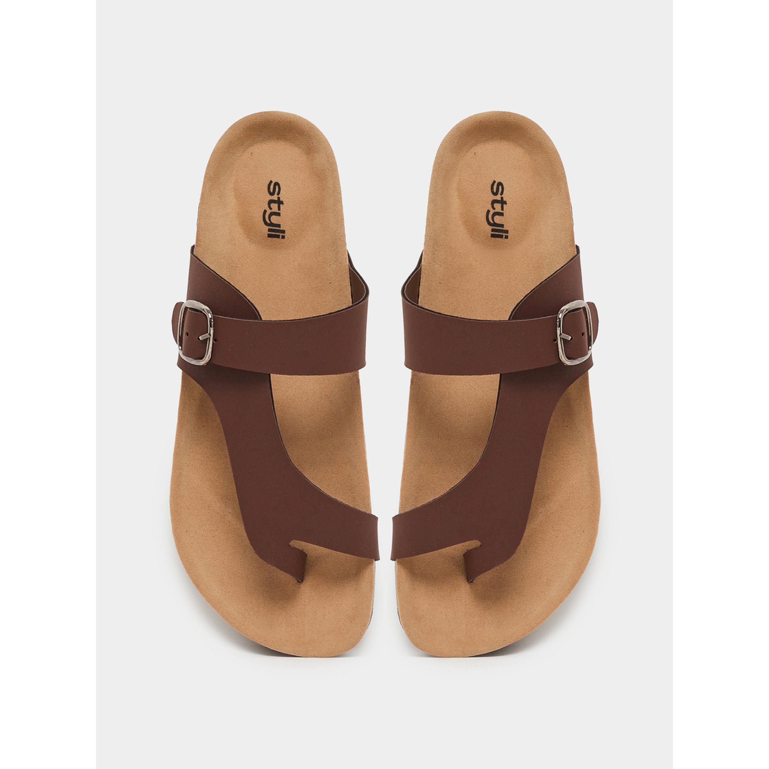 Styli Brown Toe-Post Buckle Sandals-men-shoes-sandals-image-3