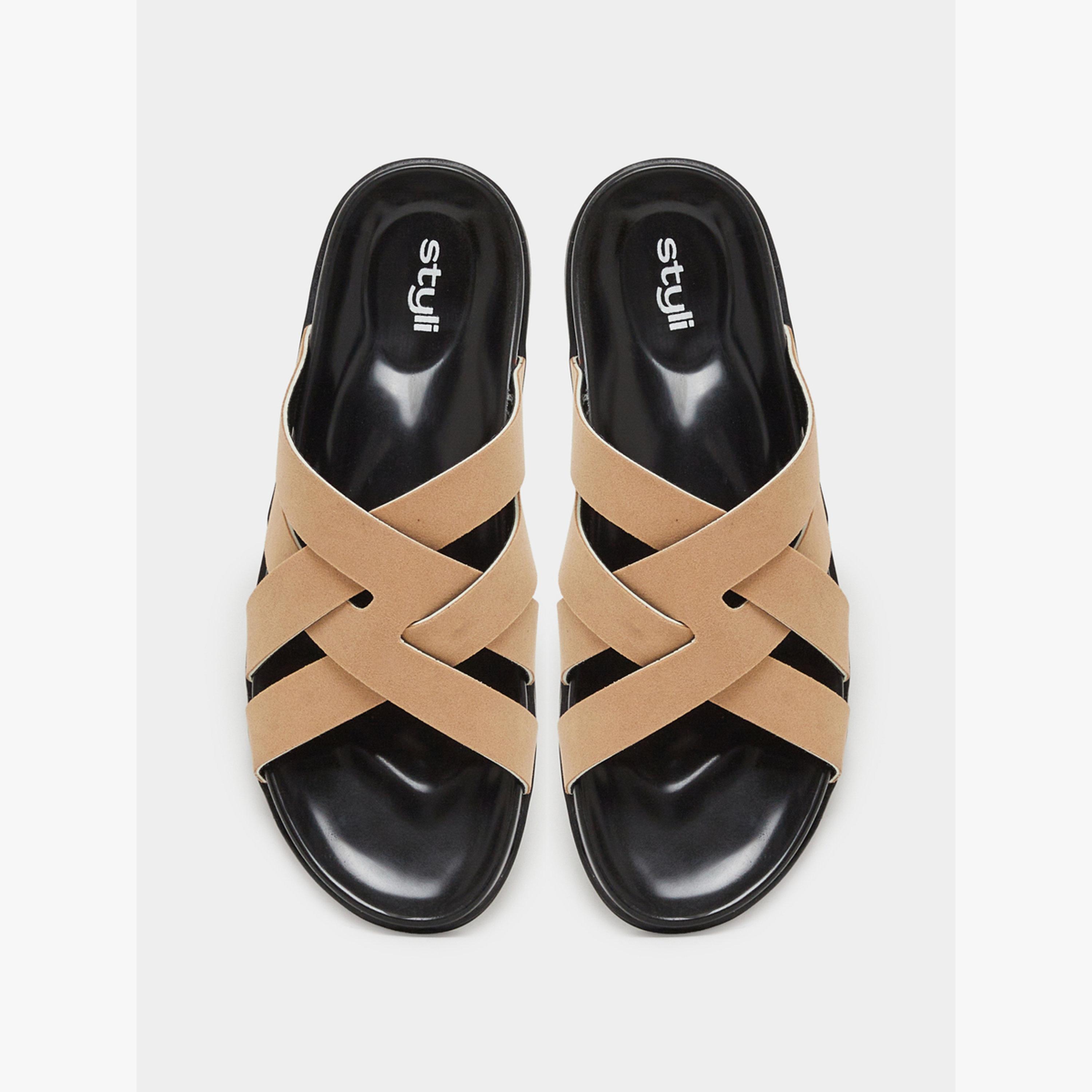 Styli Beige Criss-Cros Slide Sandals-men-shoes-sandals-image-3