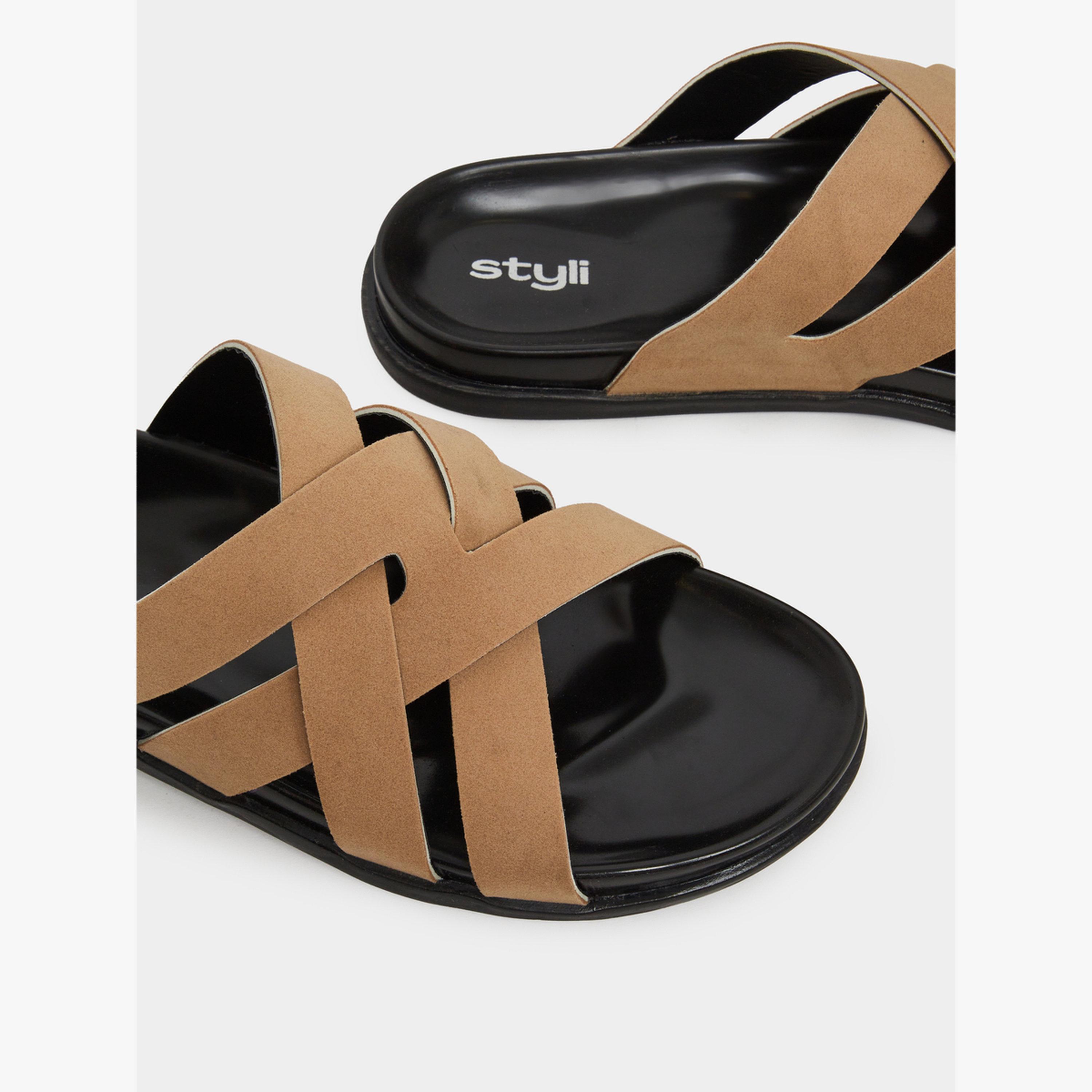 Styli Beige Criss-Cros Slide Sandals-men-shoes-sandals-image-4