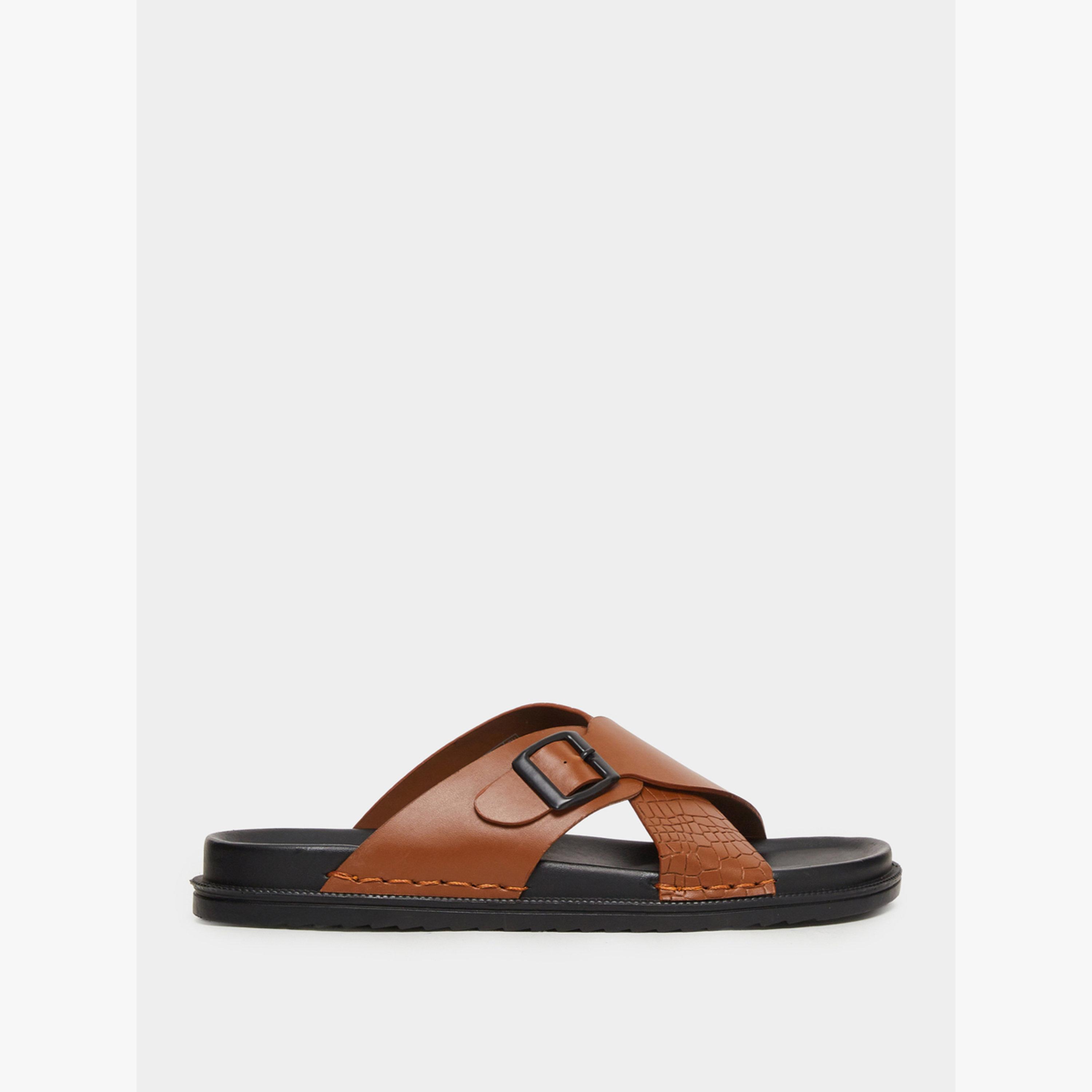 Styli Brown Cross Strap Buckle Sandals-men-shoes-sandals-image-2