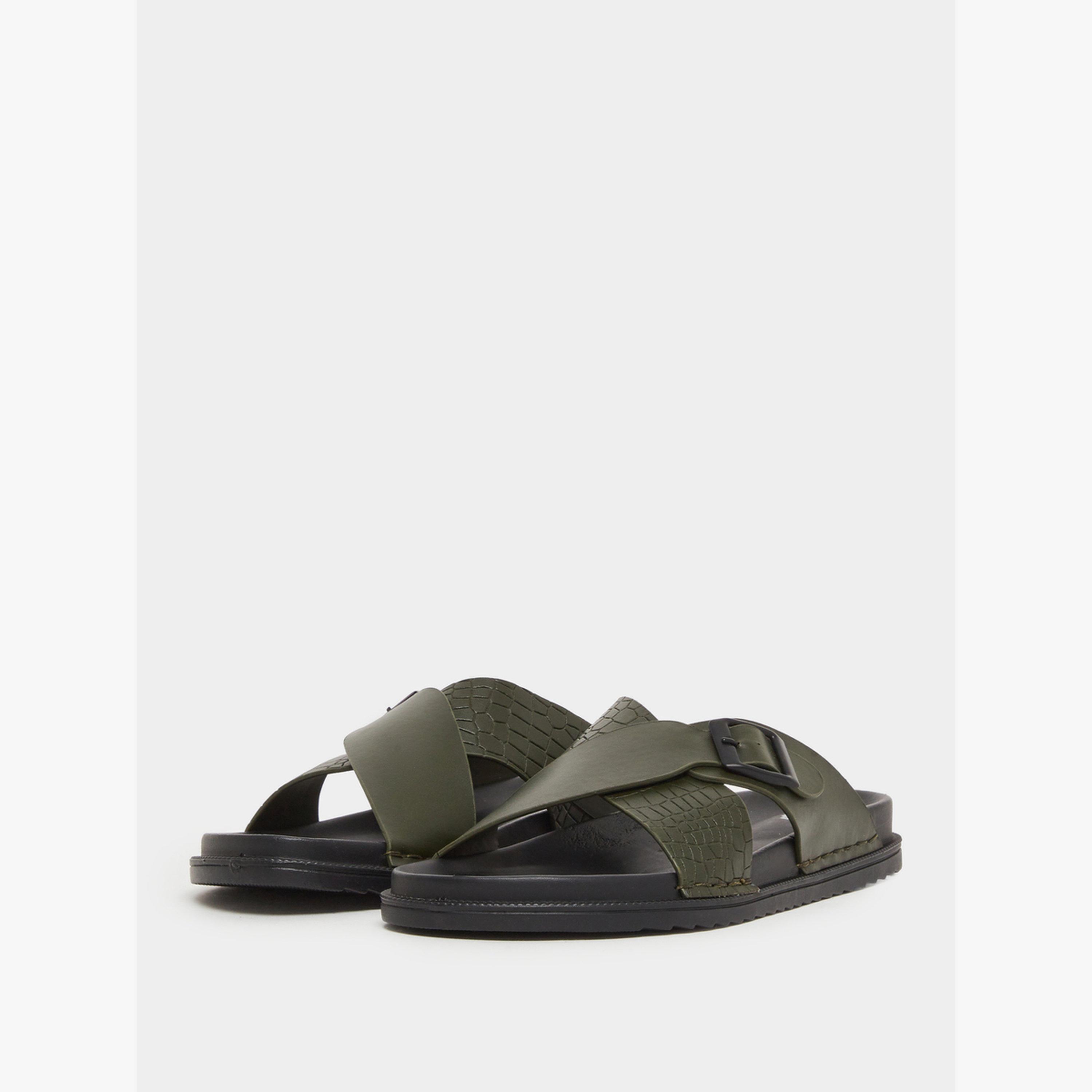 Styli Olive Green Cross Strap Buckle Sandals-men-shoes-sandals-image-1