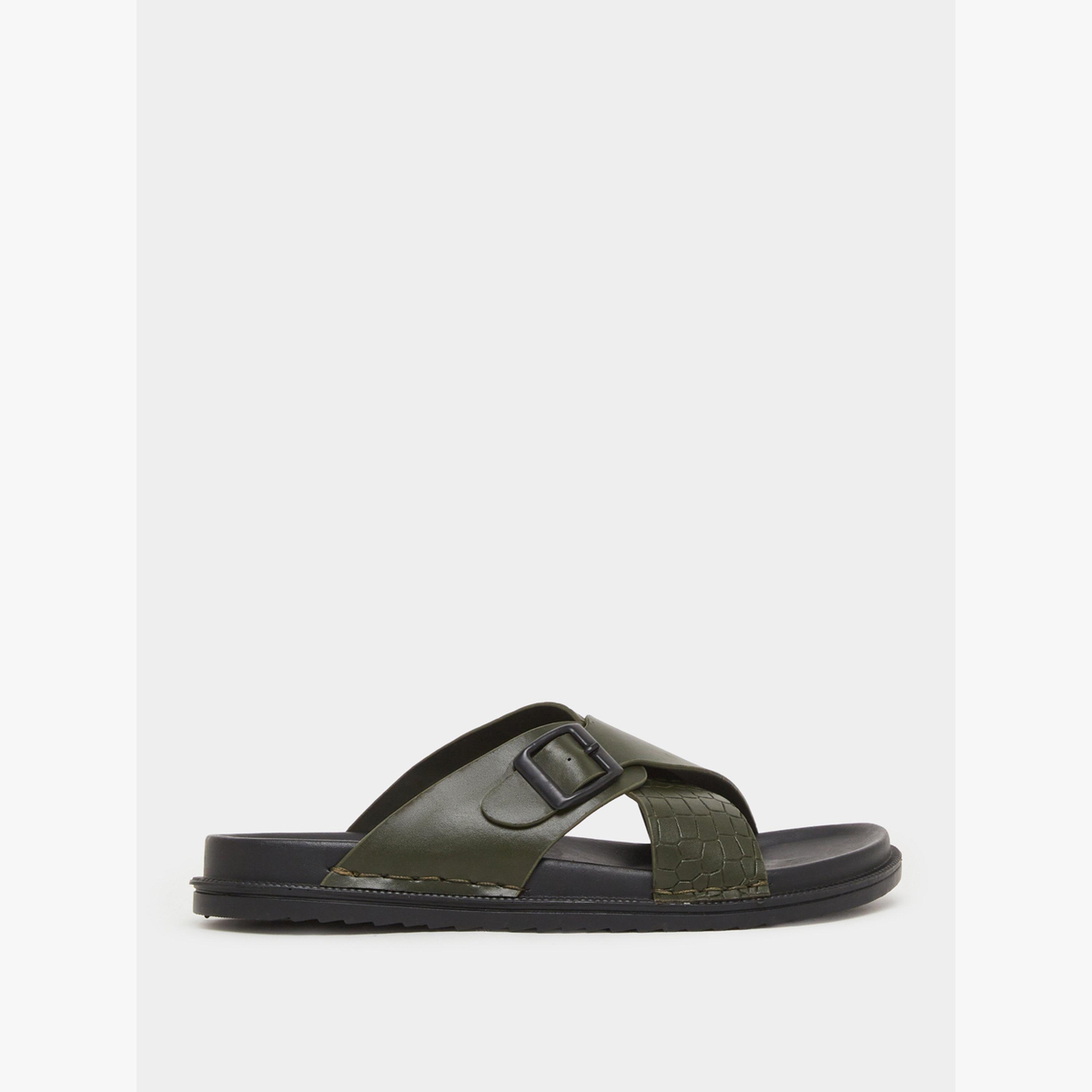 Styli Olive Green Cross Strap Buckle Sandals-men-shoes-sandals-image-2