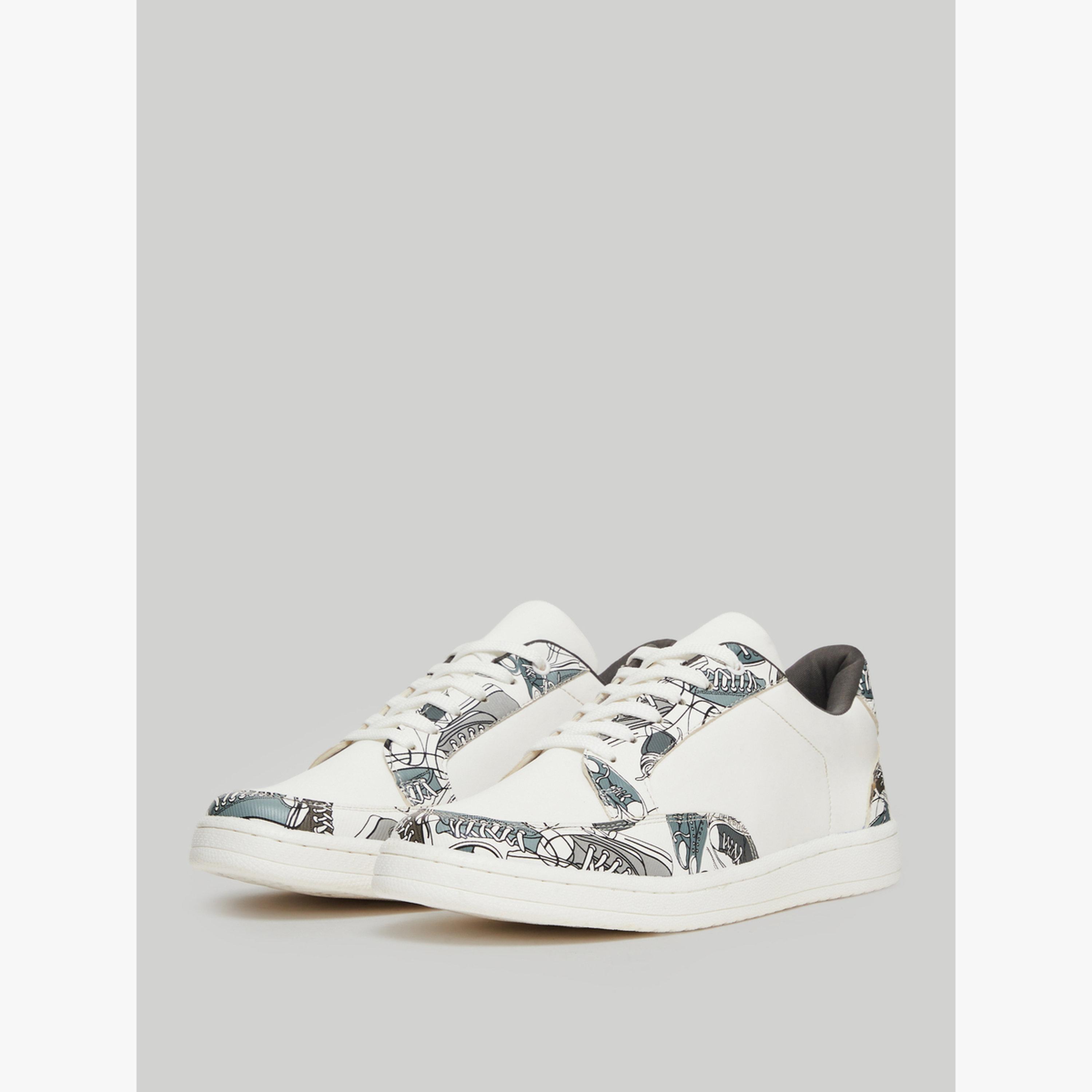 Styli White Patterned Lace-Up Sneakers-men-shoes-sneakers-image-1