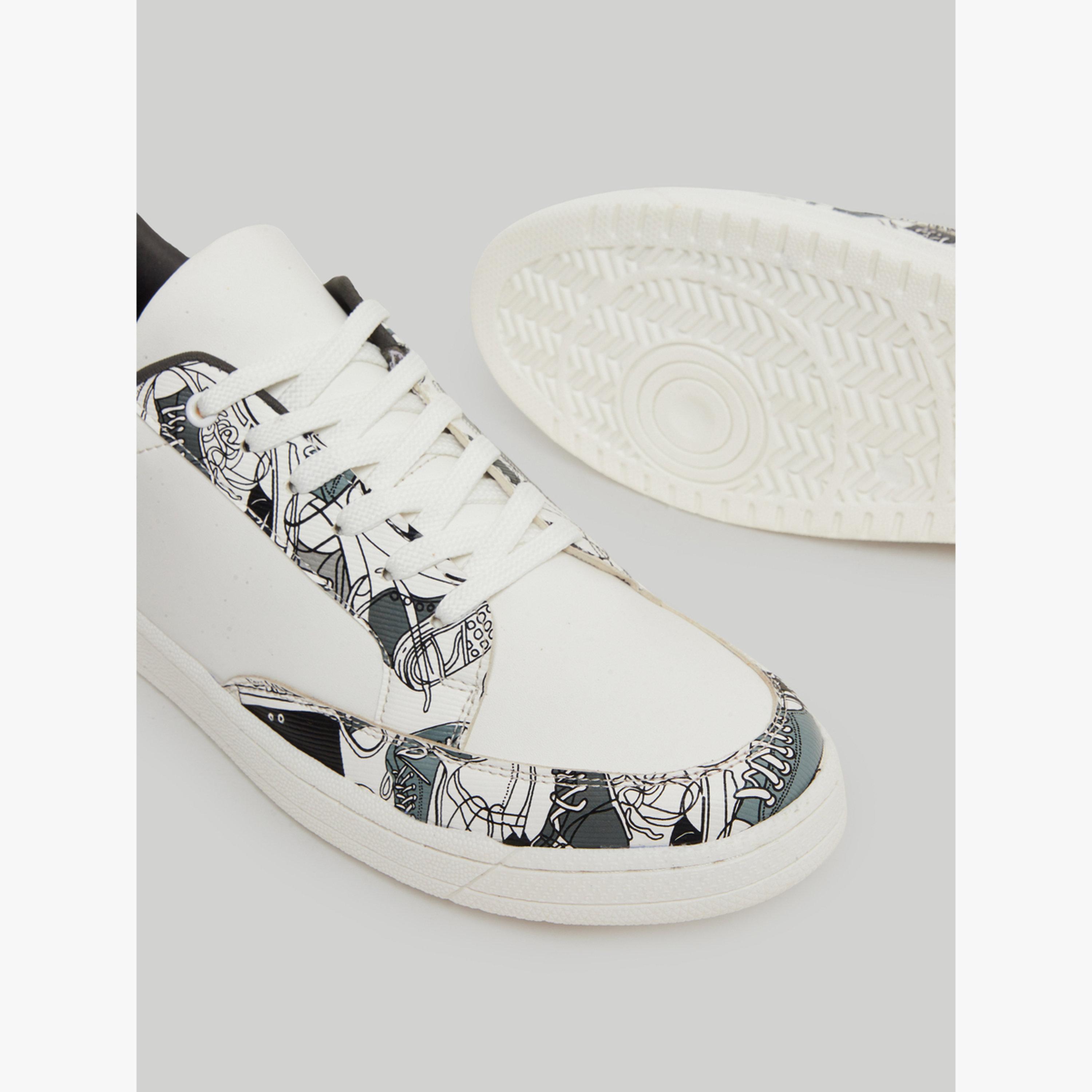 Styli White Patterned Lace-Up Sneakers-men-shoes-sneakers-image-4