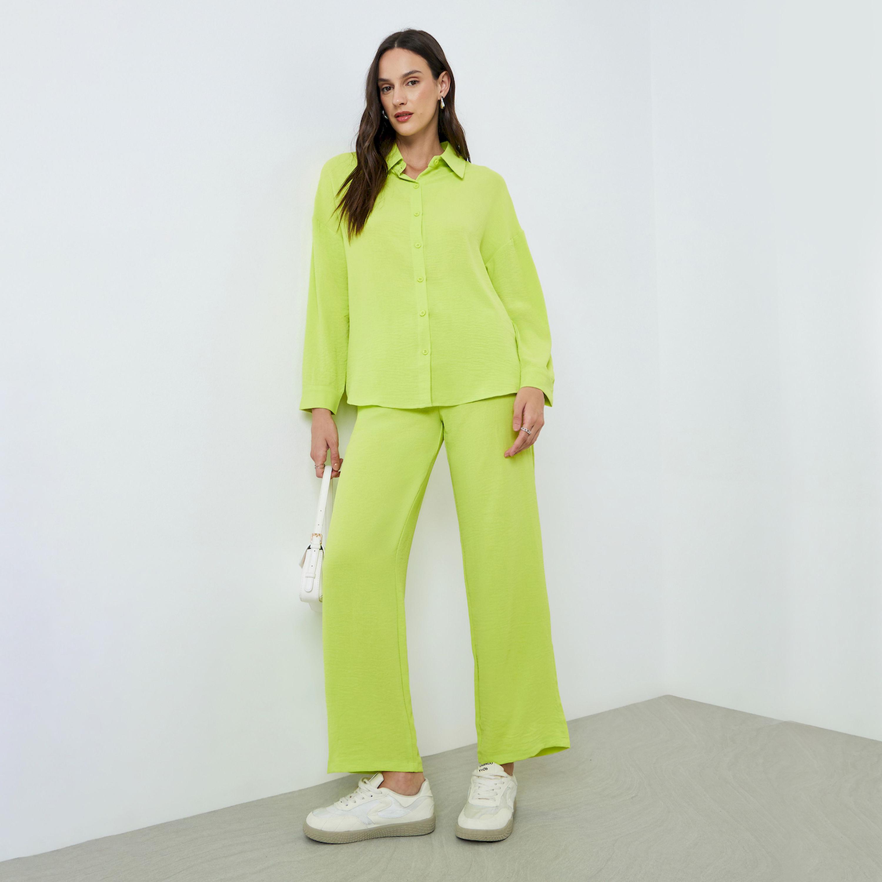 Take Two X Styli Green Long Sleeve Buttoned Shirt and Pants Co-Ords-women-clothing-coordsets-image-1