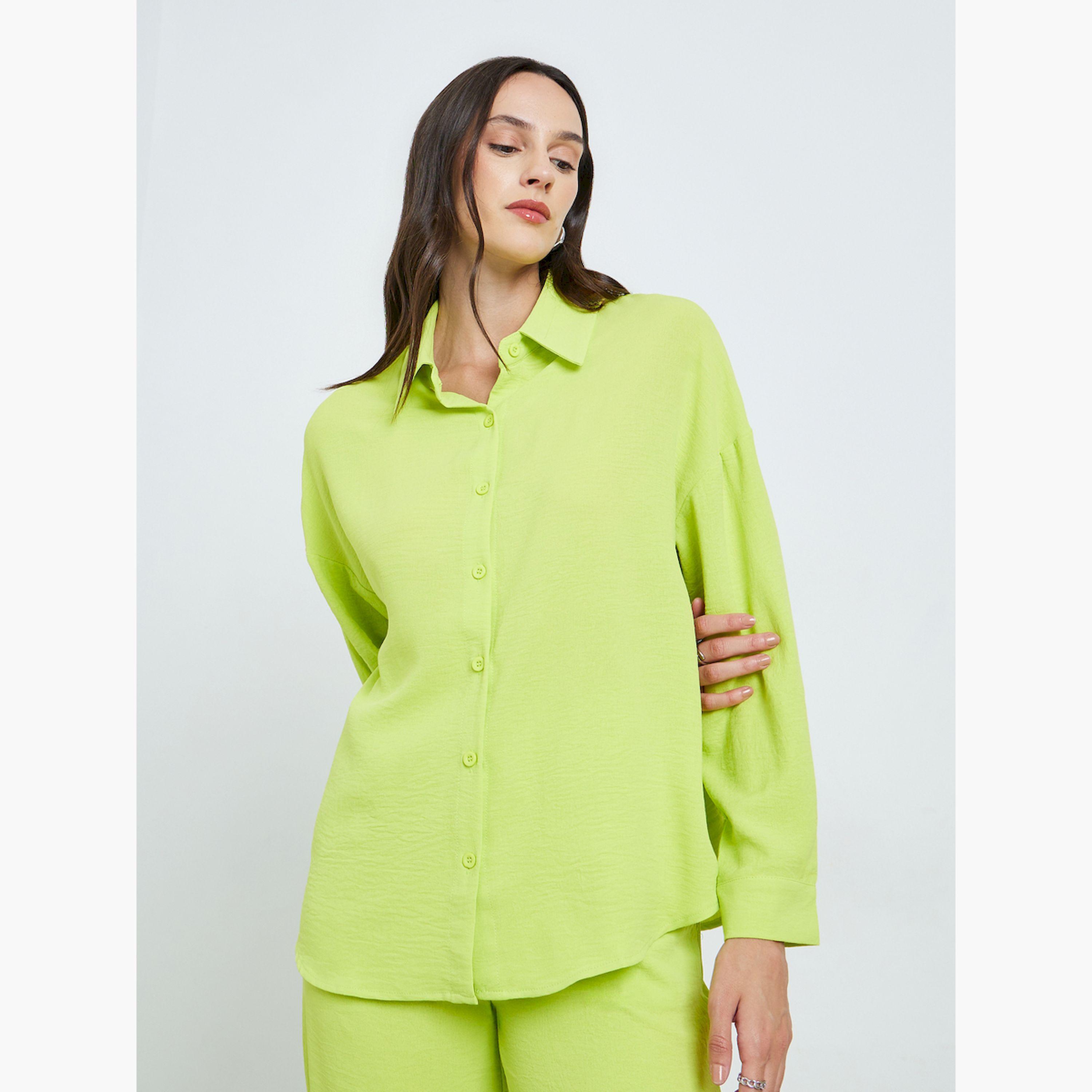 Take Two X Styli Green Long Sleeve Buttoned Shirt and Pants Co-Ords-women-clothing-coordsets-image-2