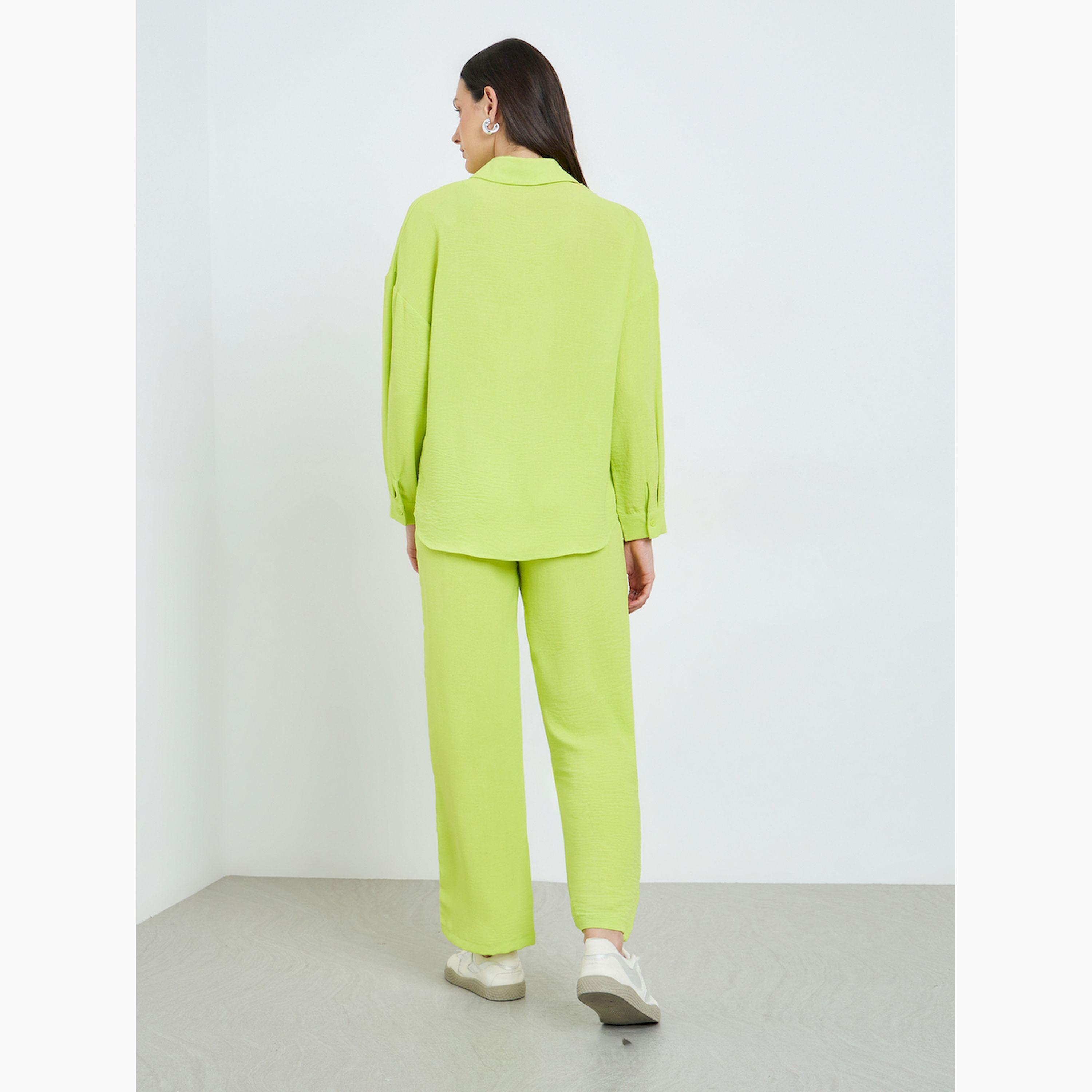 Take Two X Styli Green Long Sleeve Buttoned Shirt and Pants Co-Ords-women-clothing-coordsets-image-6