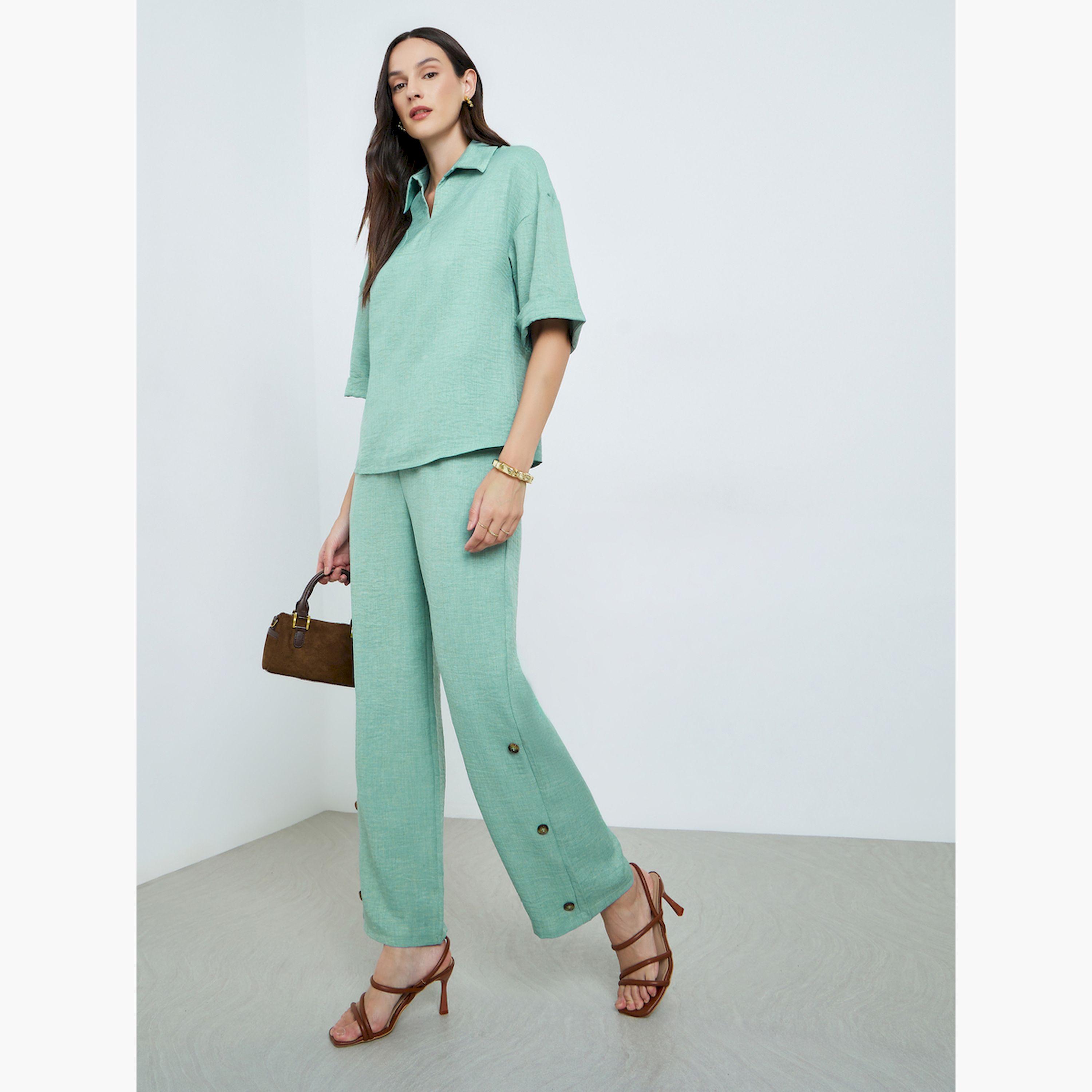 Take Two X Styli Mint Green Linen Short Sleeve Top and Trousers Co-Ords-women-clothing-coordsets-image-3