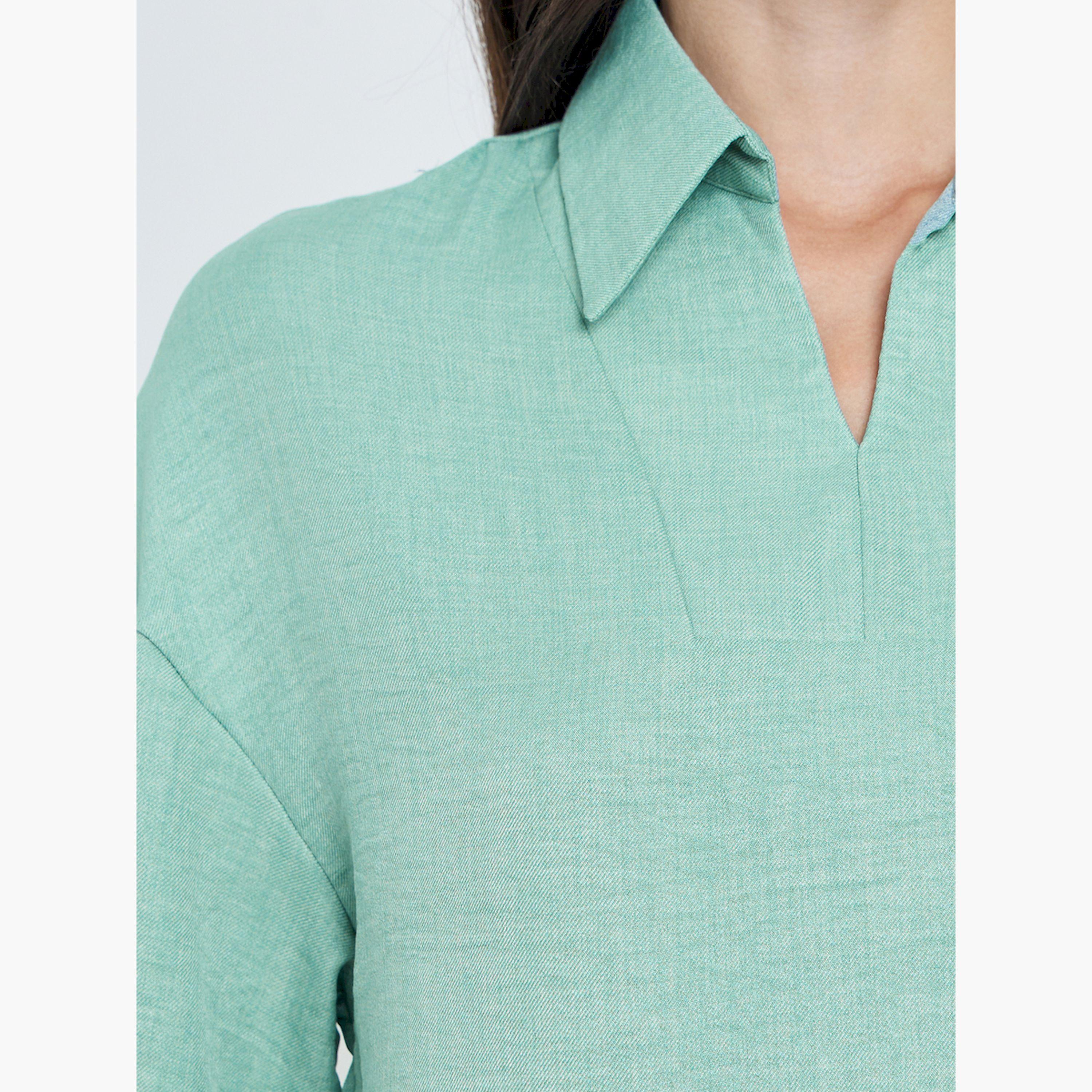 طقم بنطال وبلوزة كتان بأكمام قصيرة-women-clothing-coordsets-image-4