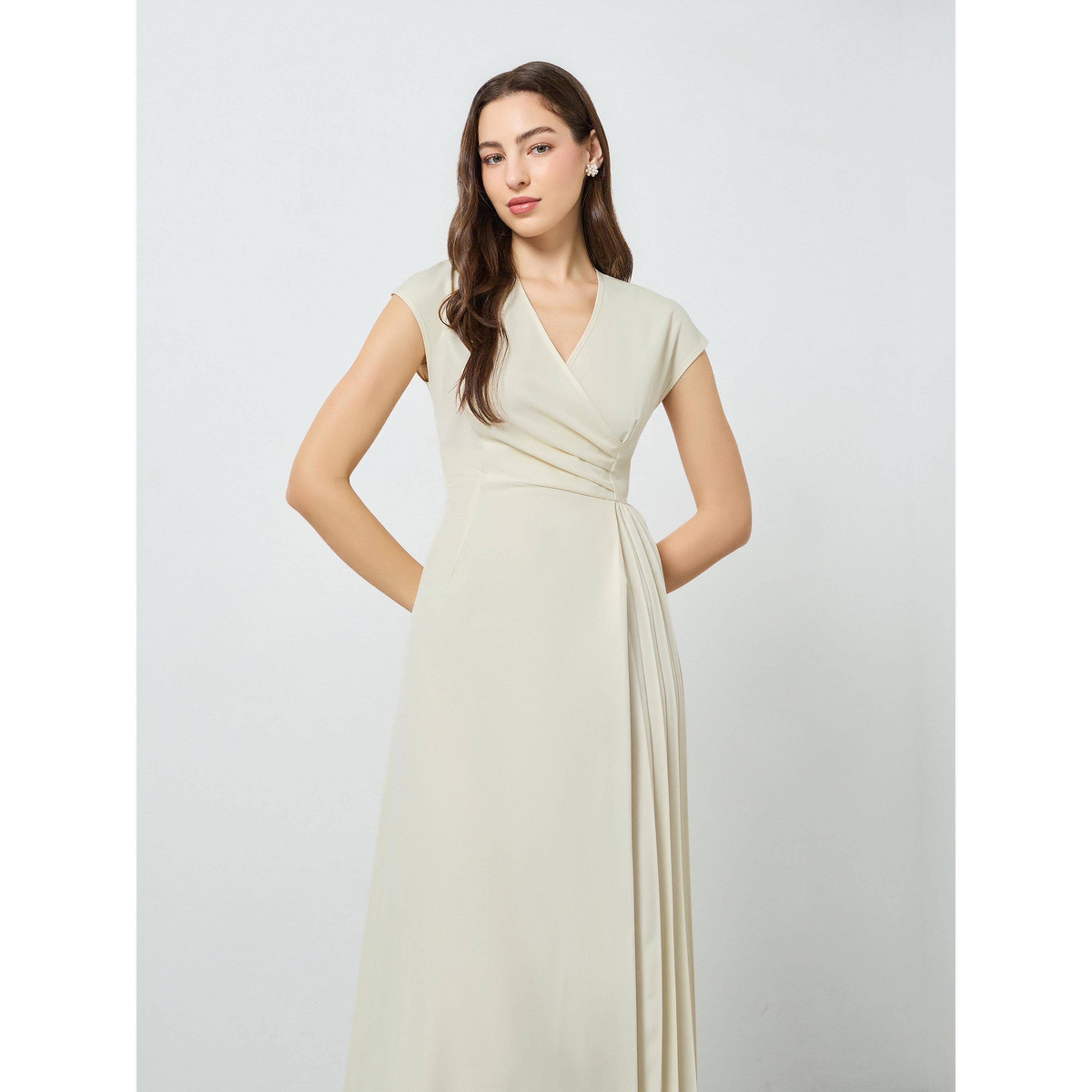 Take Two Women Cream Pleated Midi Dress-women-clothing-dresses-image-2