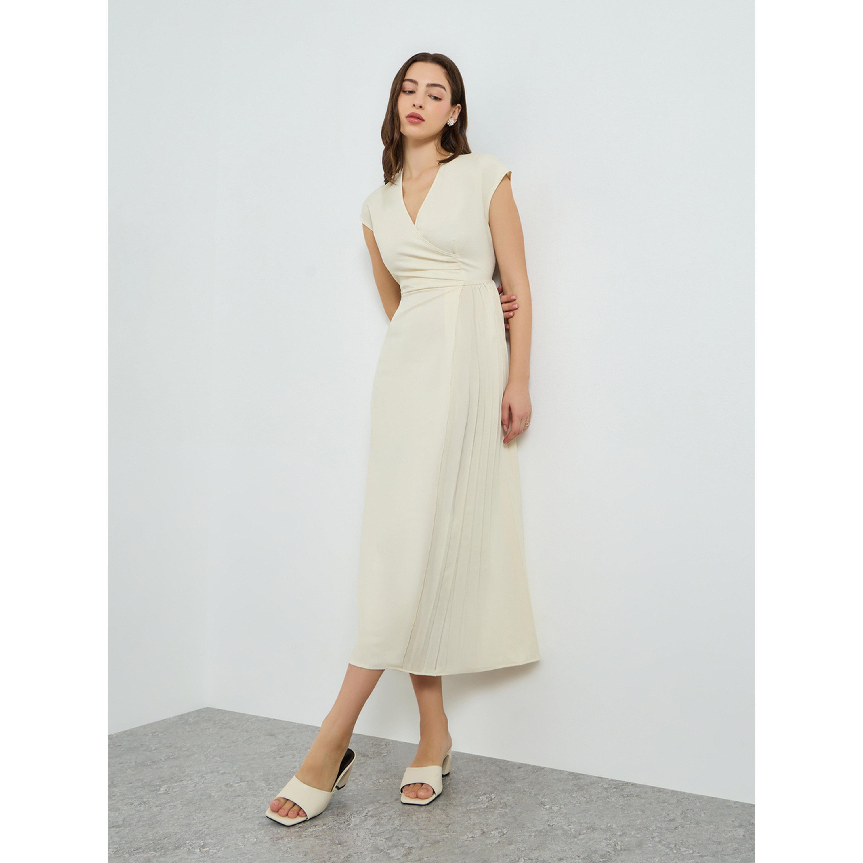 Take Two Women Cream Pleated Midi Dress-women-clothing-dresses-image-3
