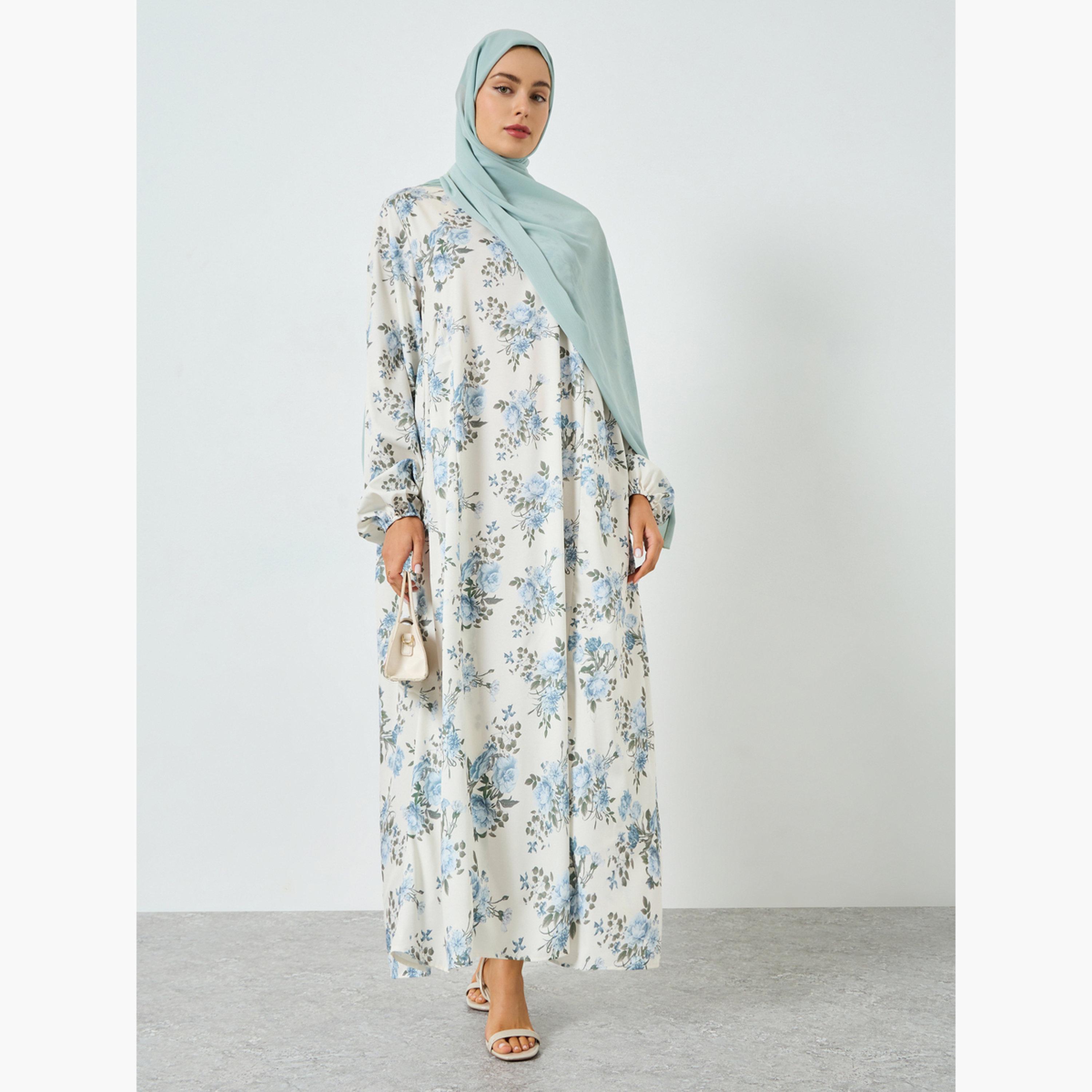 تيك تو - فستان ماكسي بقصة واسعة وأكمام بالون مزين بطبعة زهور-women-clothing-dresses-image-2