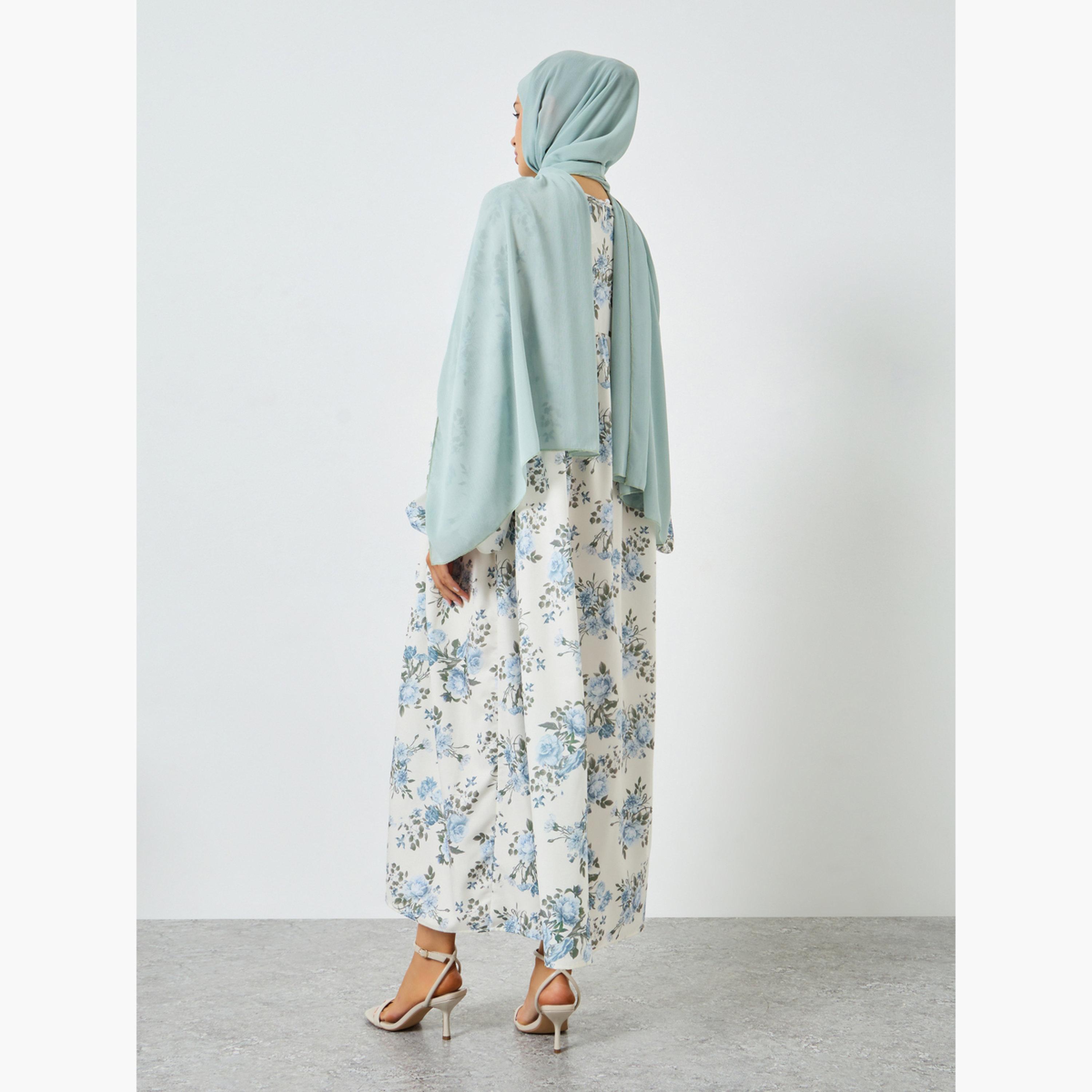 تيك تو - فستان ماكسي بقصة واسعة وأكمام بالون مزين بطبعة زهور-women-clothing-dresses-image-4