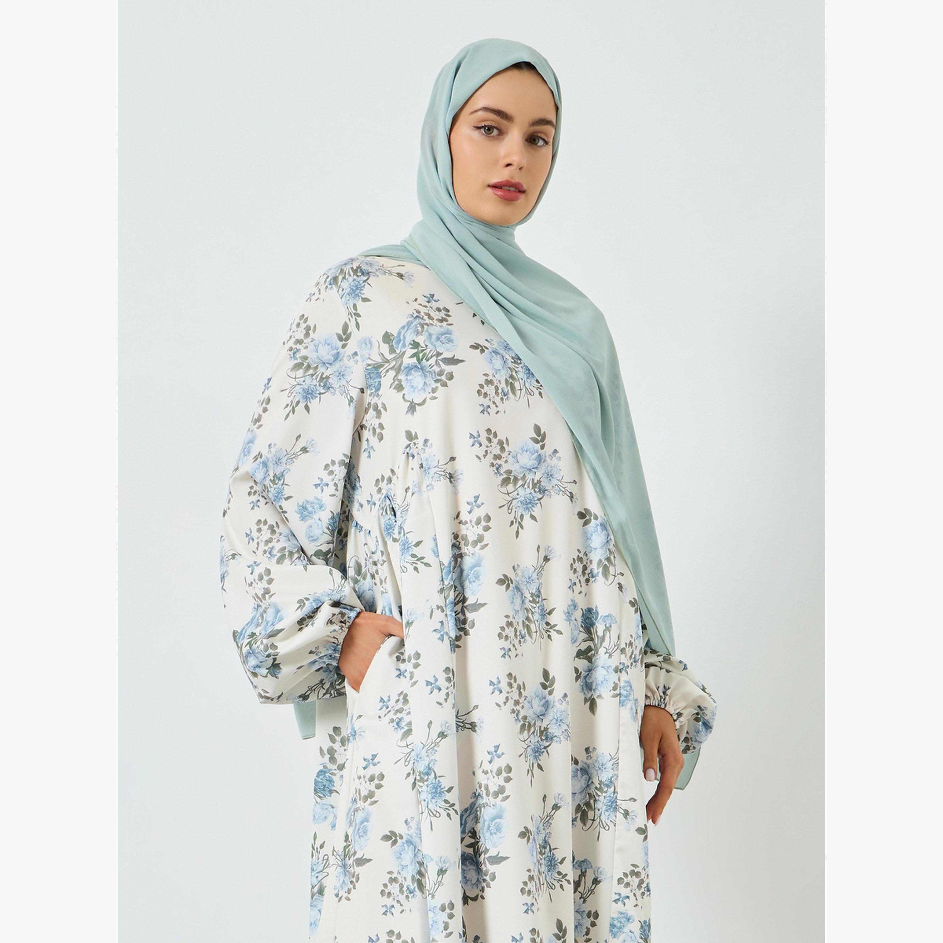 تيك تو - فستان ماكسي بقصة واسعة وأكمام بالون مزين بطبعة زهور-women-clothing-dresses-image-5