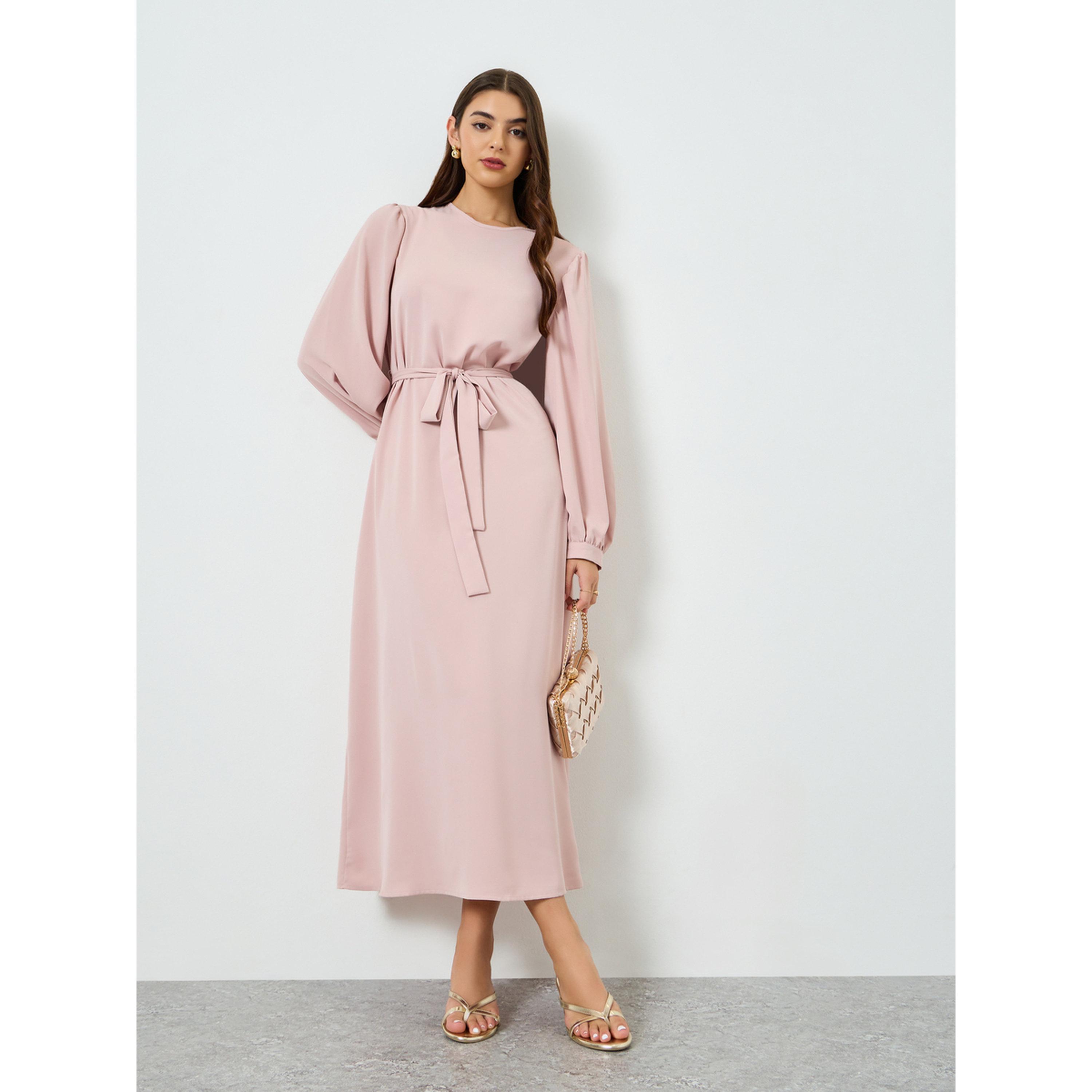 فستان طويل بحافة واسعة وأكمام بالون-women-clothing-dresses-image-1
