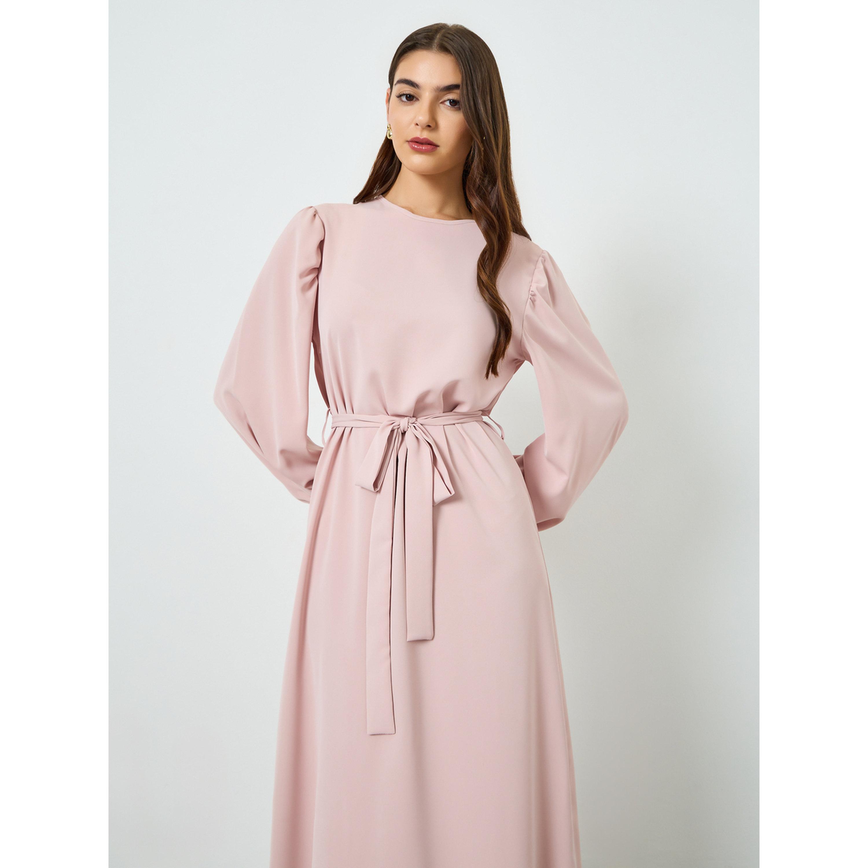 فستان طويل بحافة واسعة وأكمام بالون-women-clothing-dresses-image-2