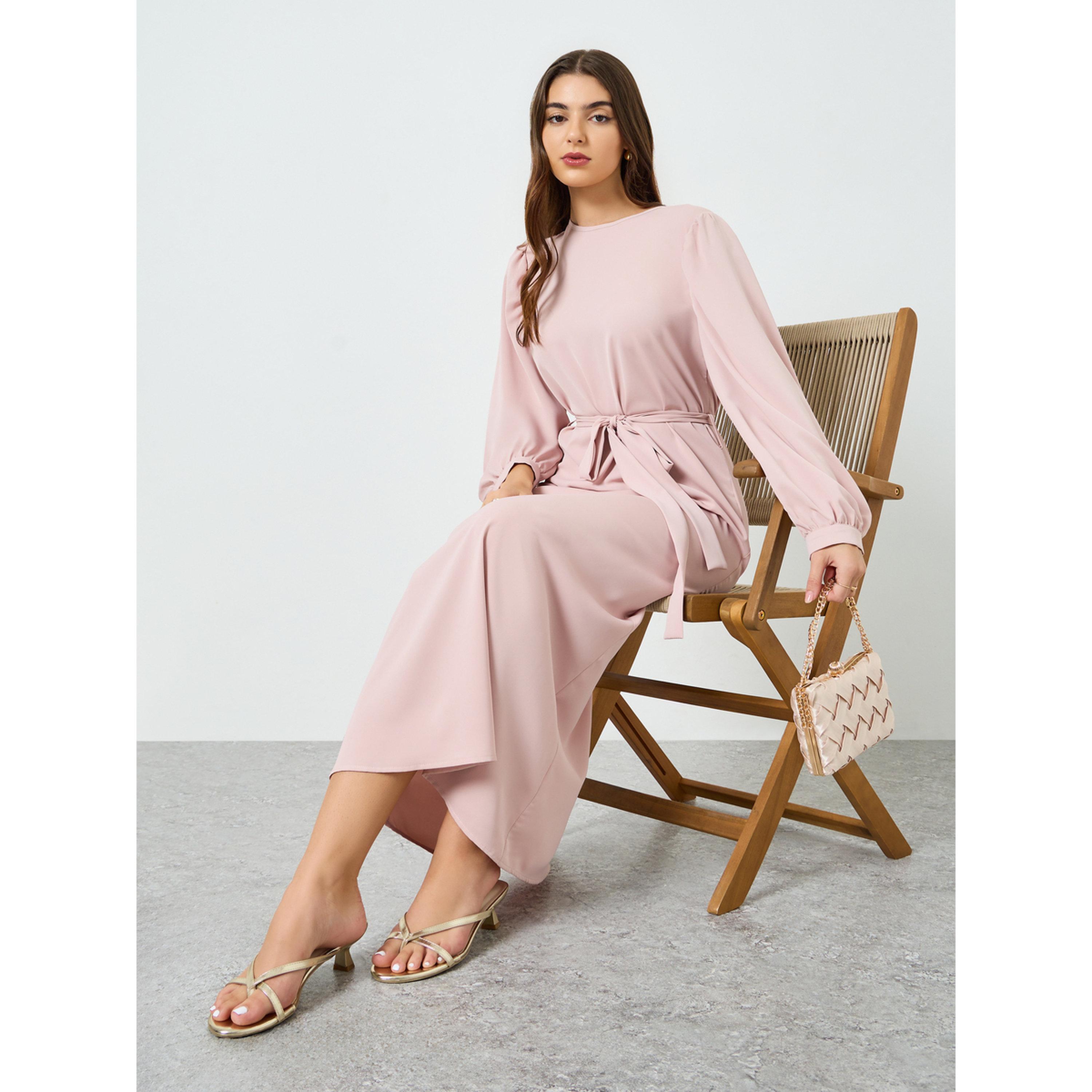 فستان طويل بحافة واسعة وأكمام بالون-women-clothing-dresses-image-3