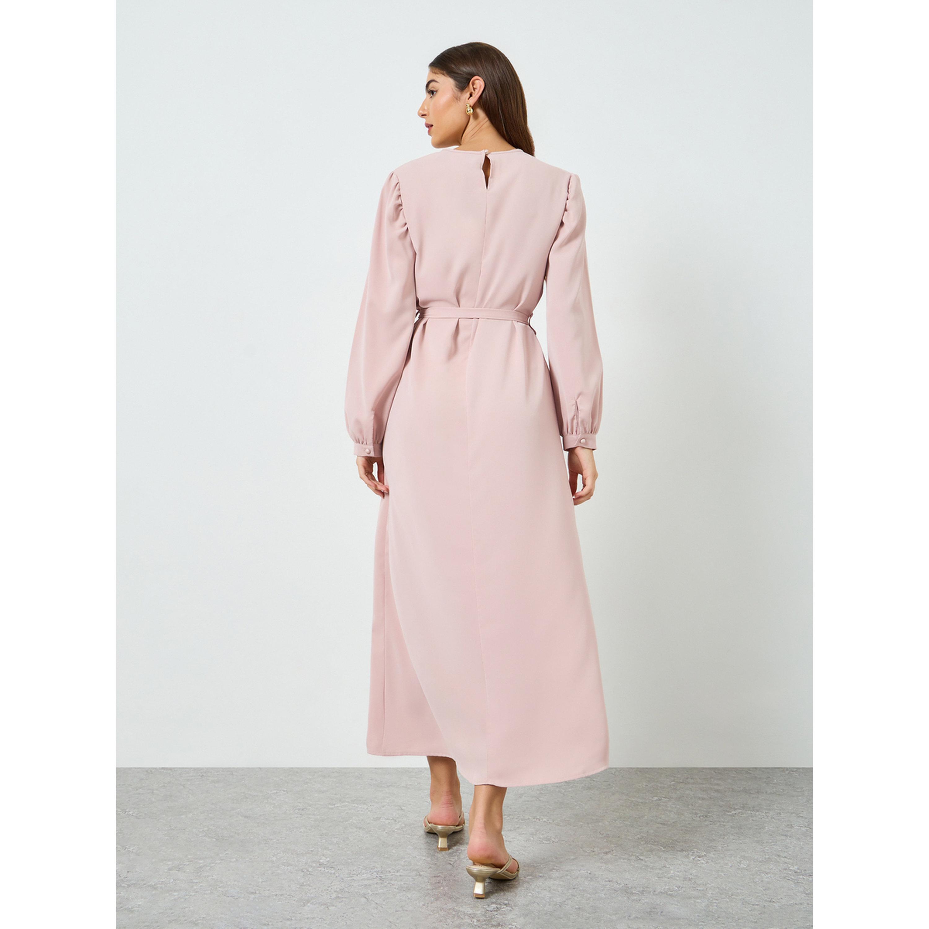فستان طويل بحافة واسعة وأكمام بالون-women-clothing-dresses-image-4